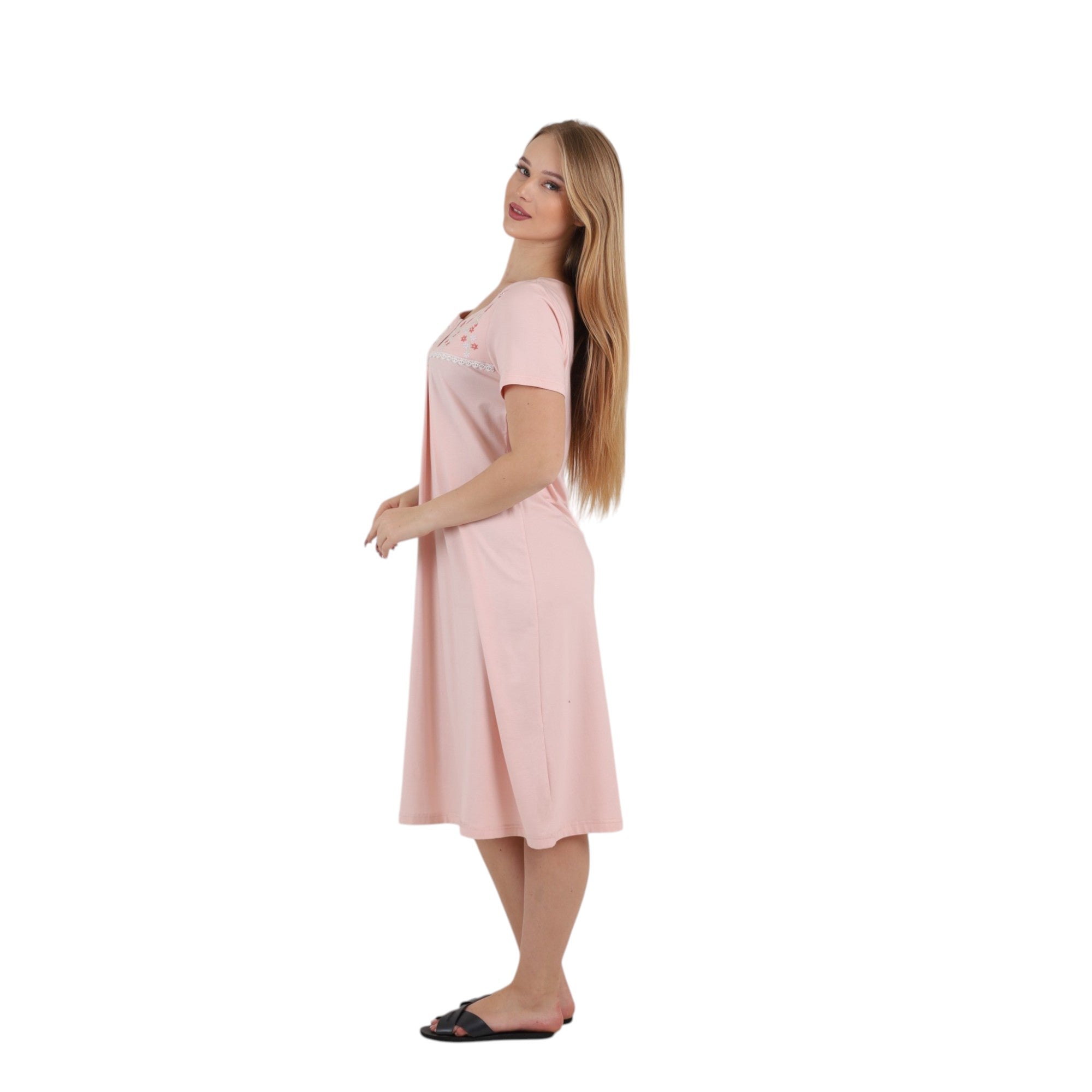 Embroidered Pleated Nightgown