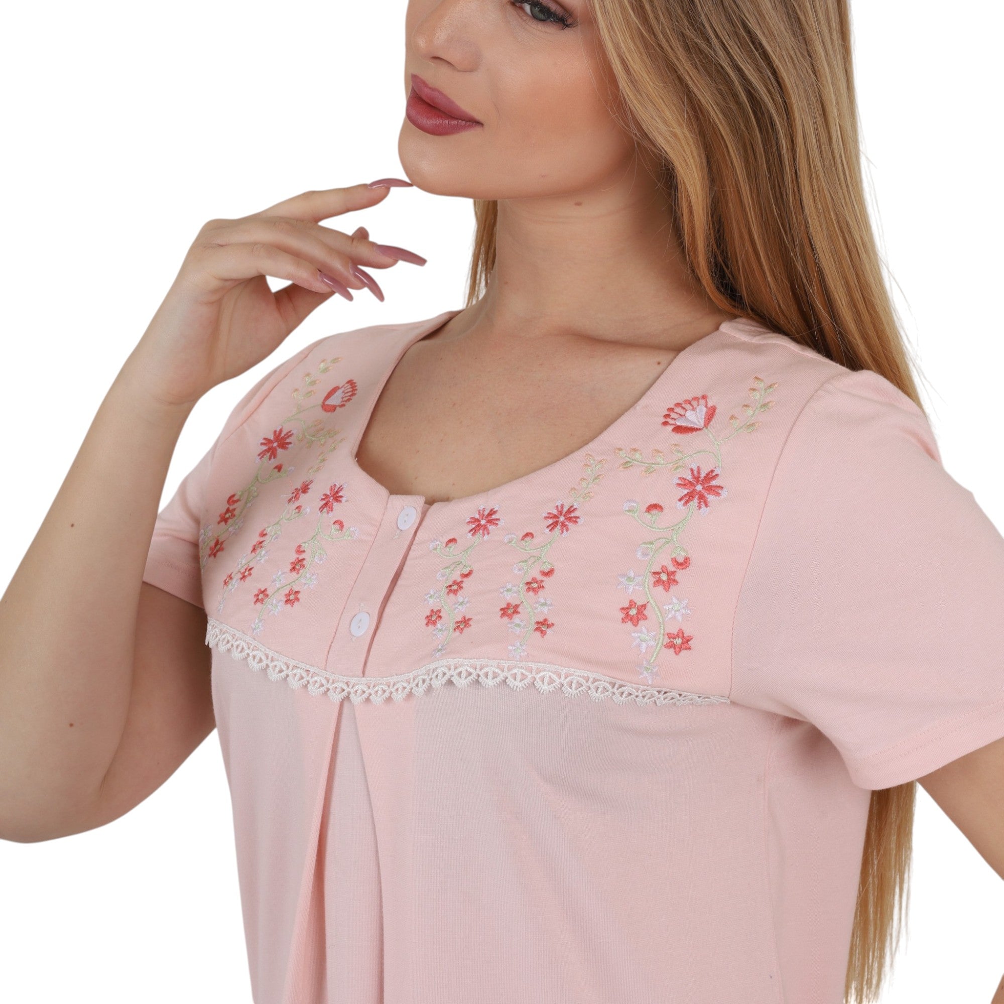 Embroidered Pleated Nightgown