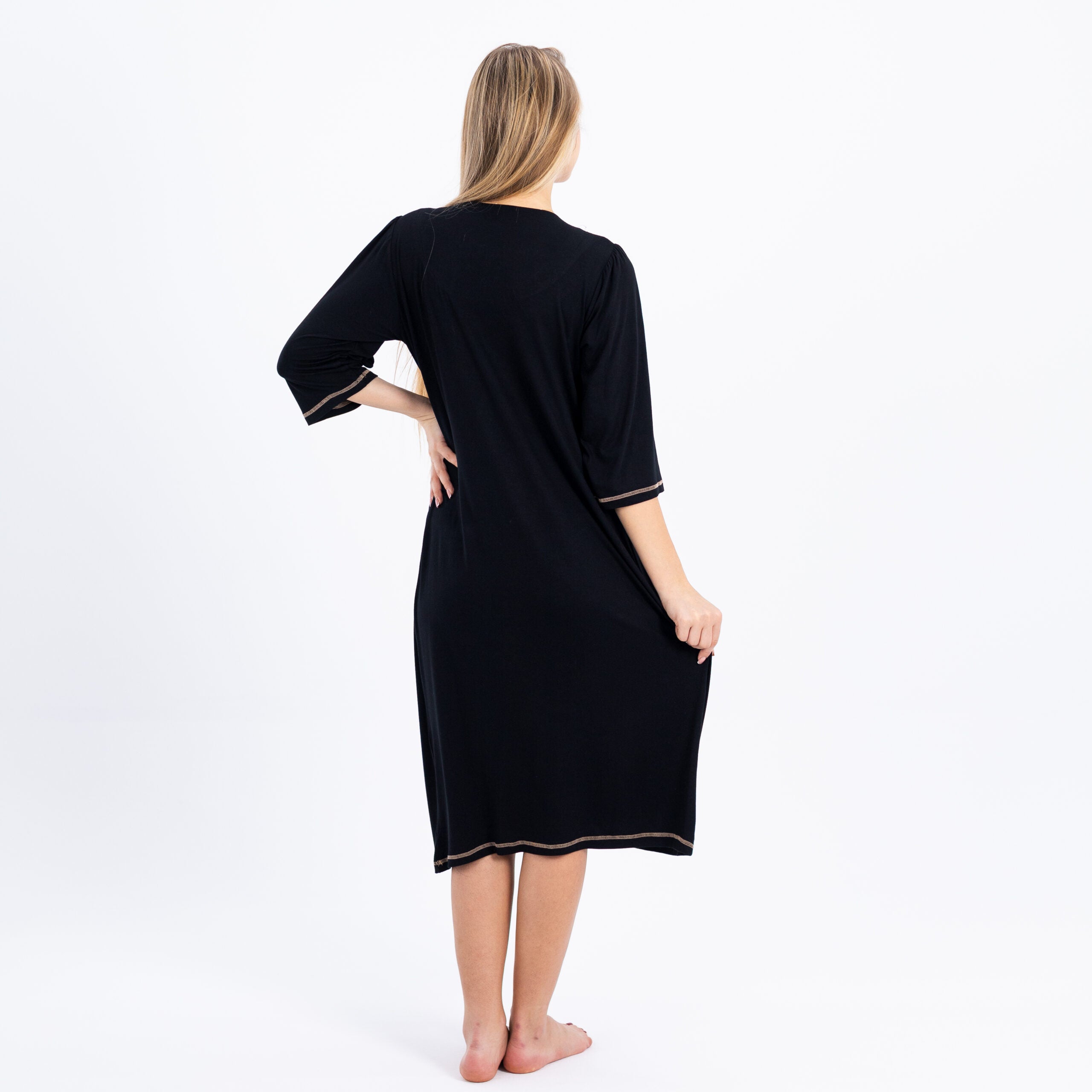 Embroidered Cotton Nightdress with 3/4 Sleeves – Soft, Stylish & Comfortable