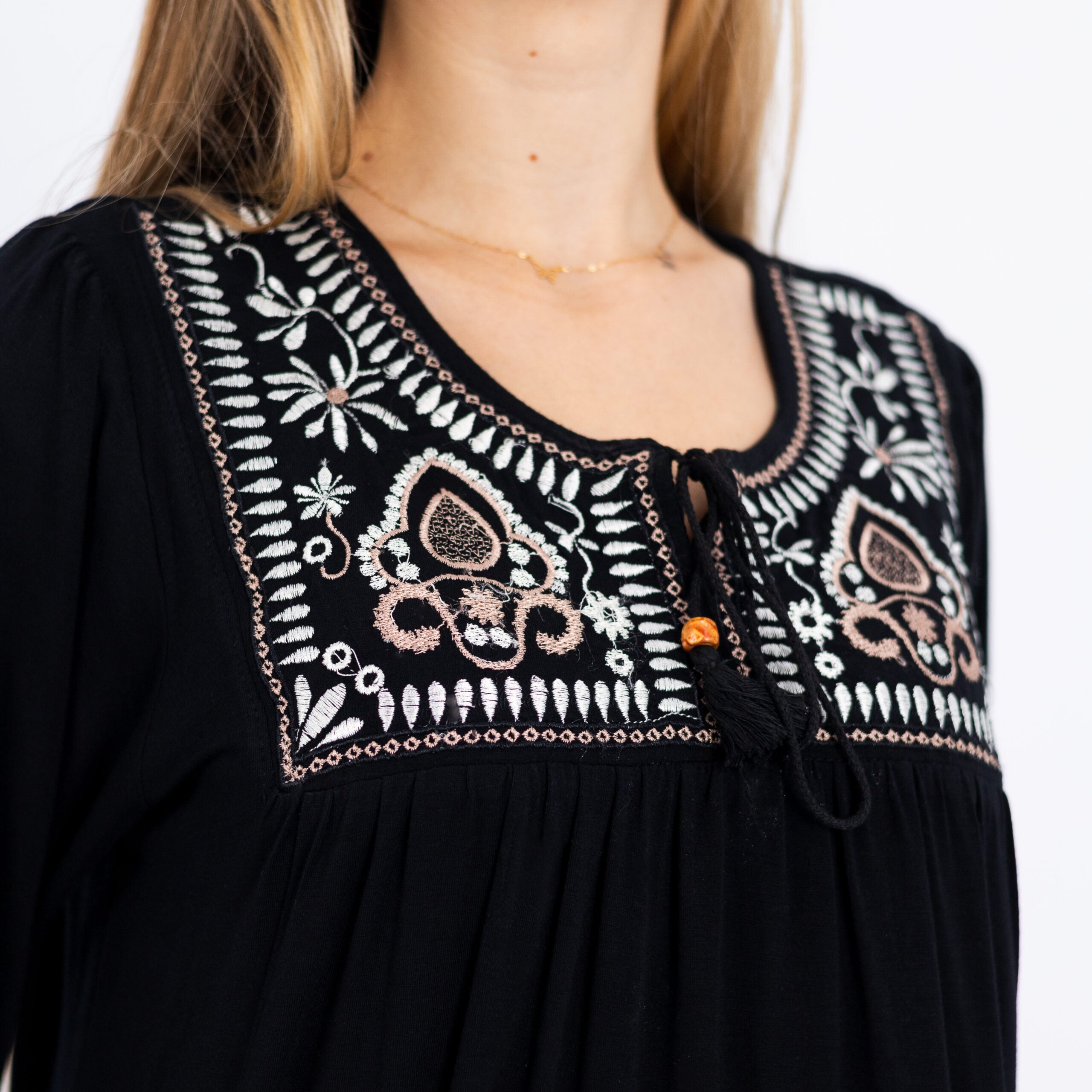 Embroidered Cotton Nightdress with 3/4 Sleeves – Soft, Stylish & Comfortable
