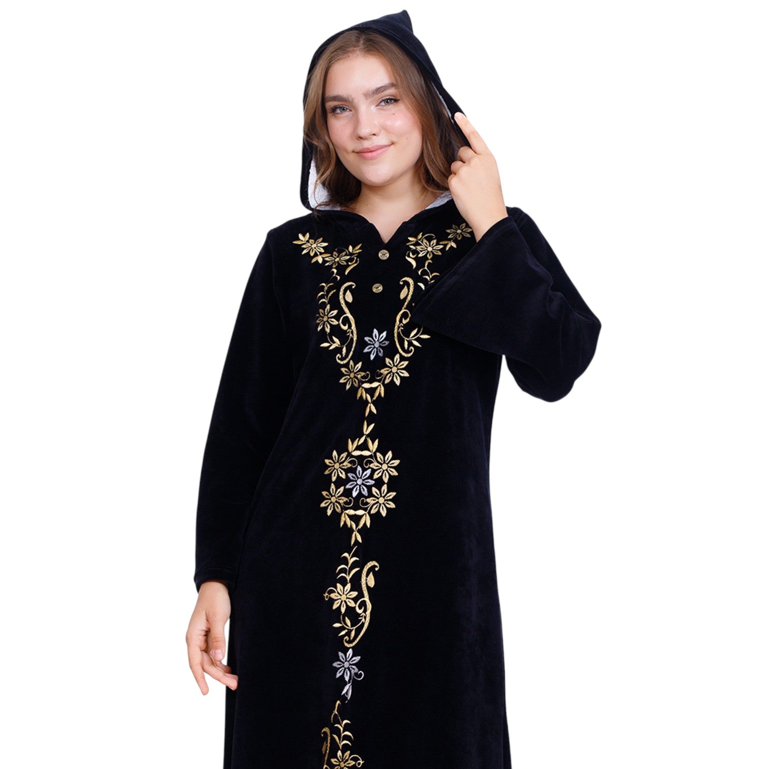 Emerald Velvet Maxi Dress with Embroidered Details