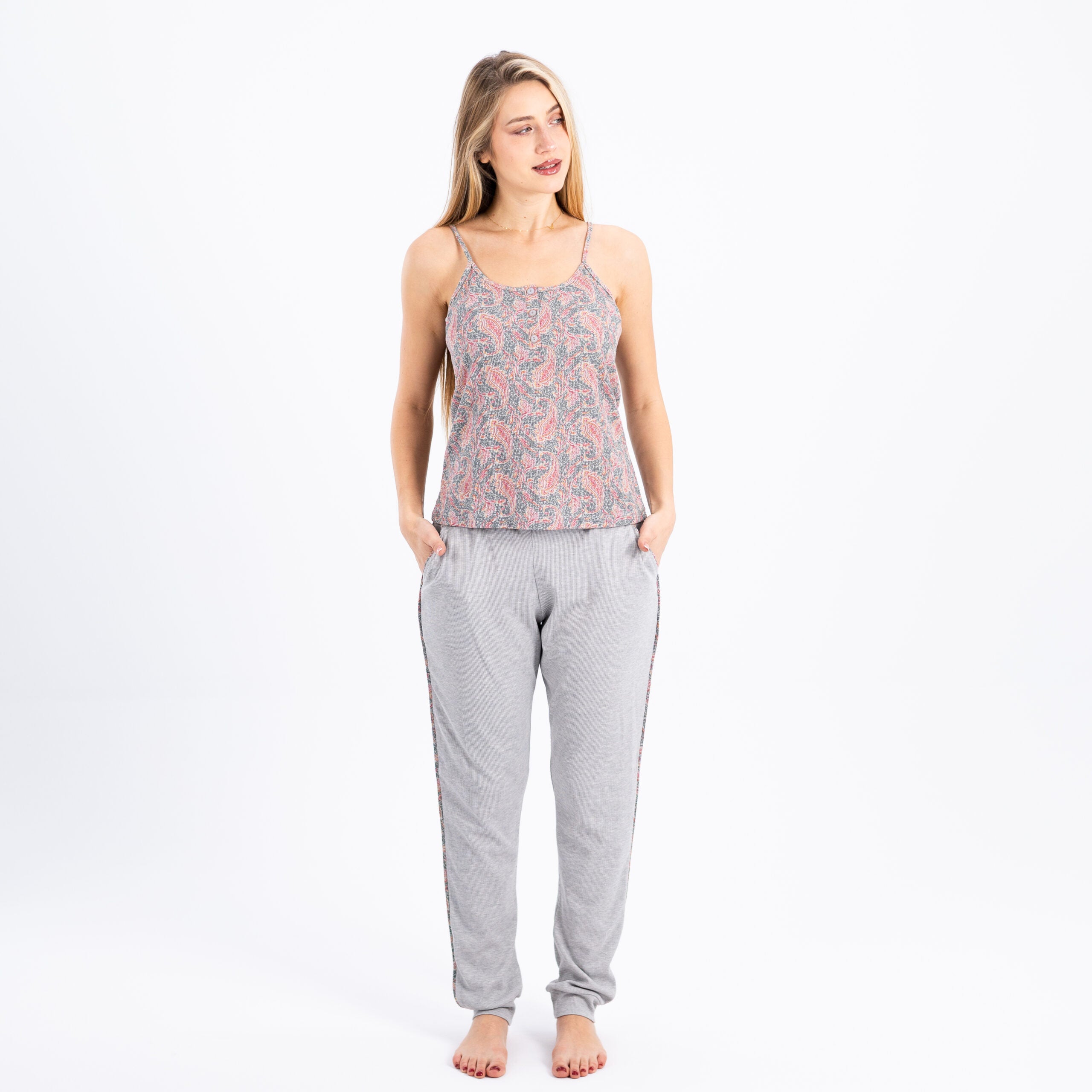 Soft Grey Paisley Cotton Pajama Set