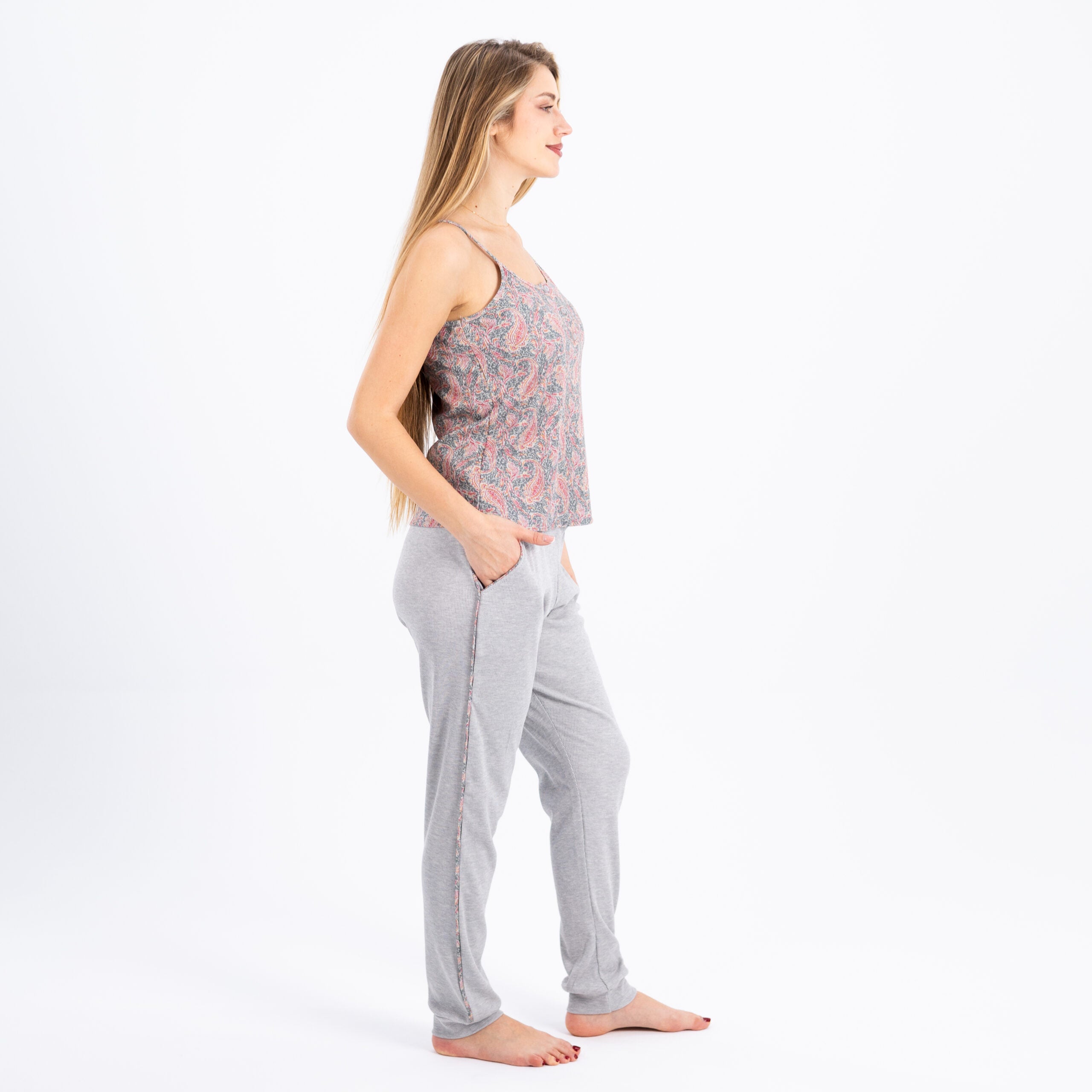 Soft Grey Paisley Cotton Pajama Set