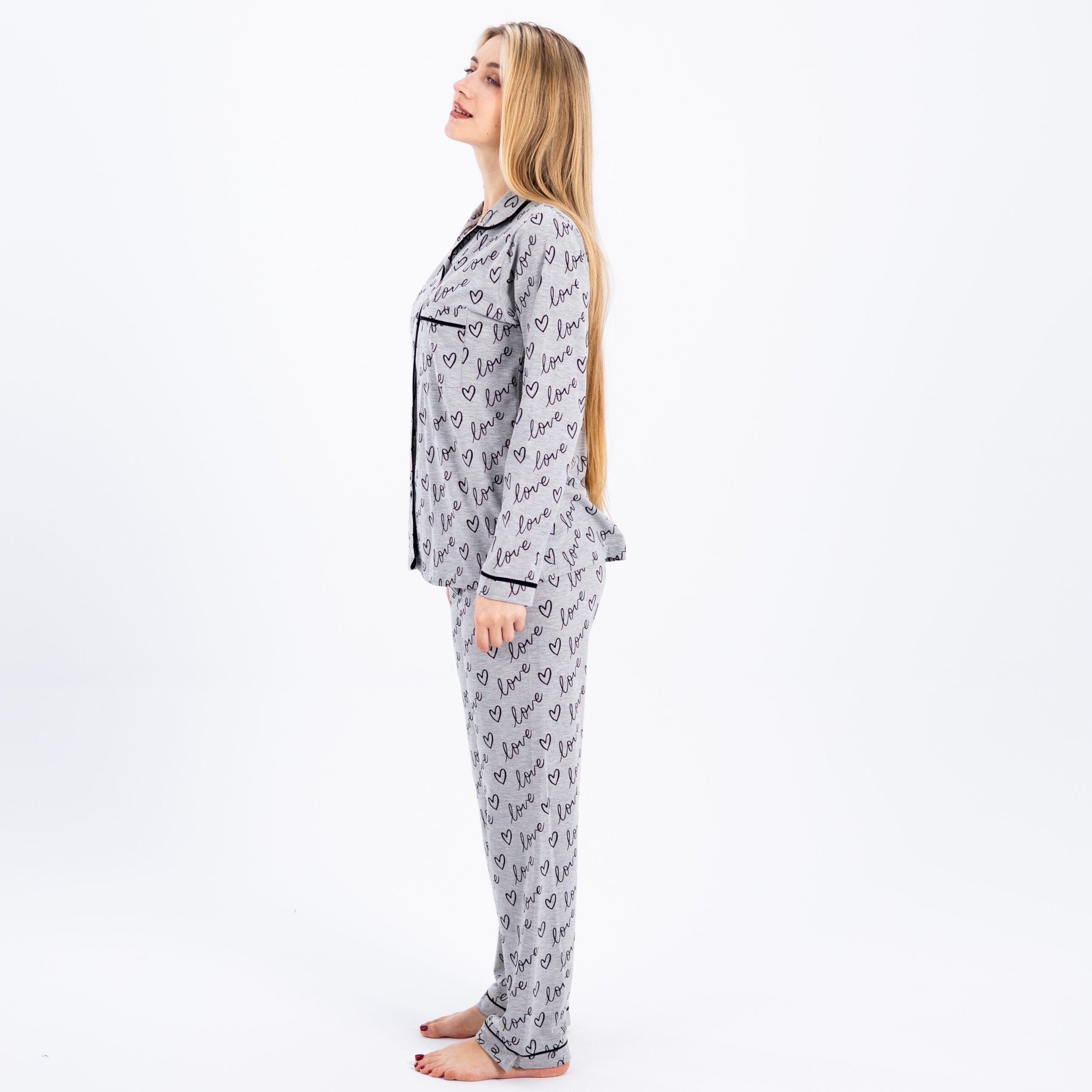 Heart-Printed Cotton Pajamas for Effortless Elegance