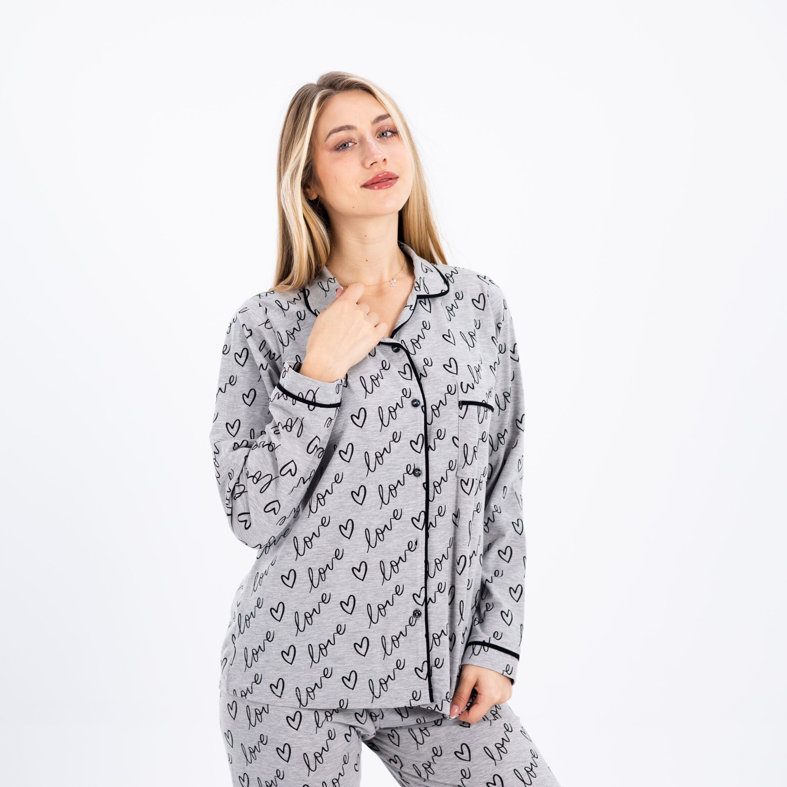Heart-Printed Cotton Pajamas for Effortless Elegance