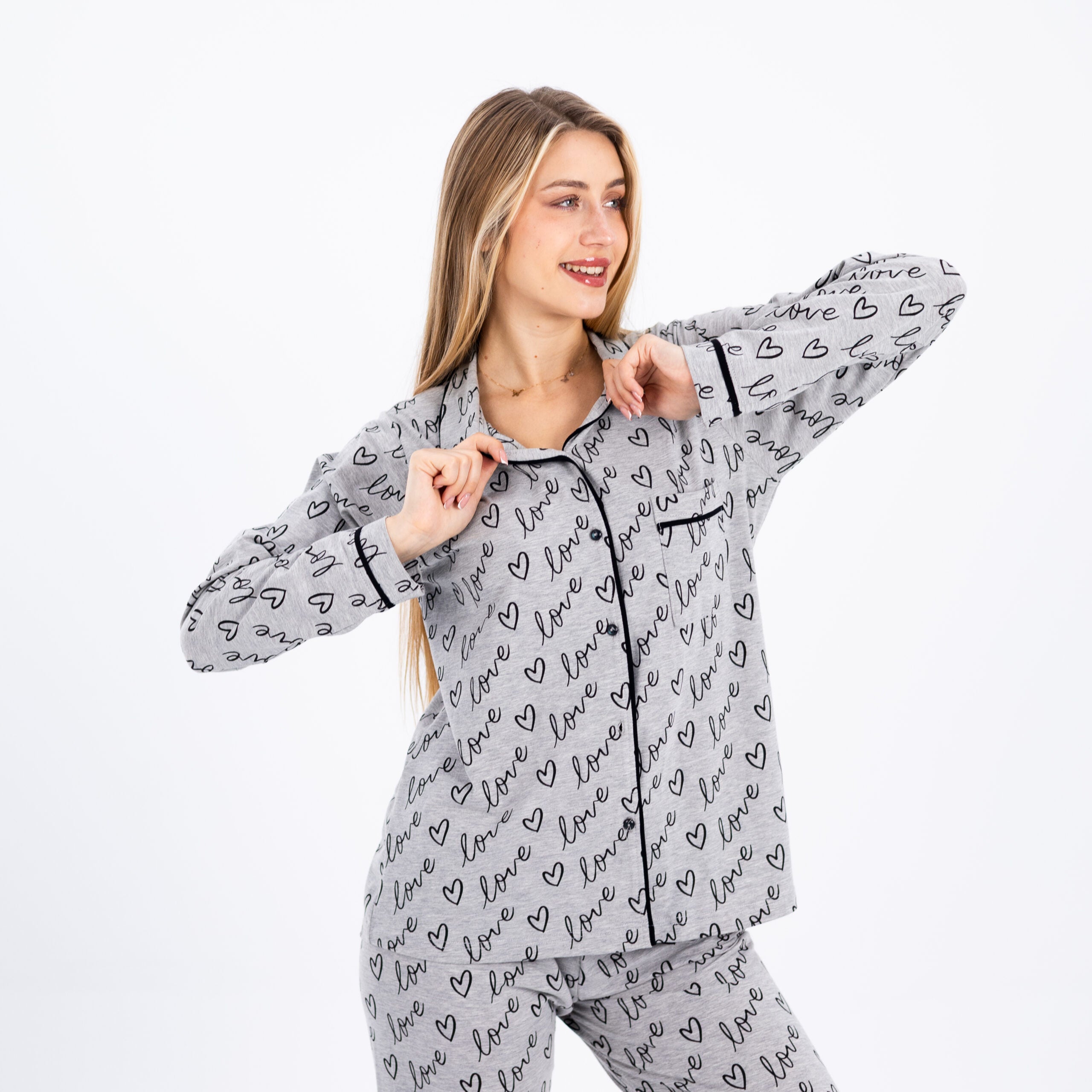 Heart-Printed Cotton Pajamas for Effortless Elegance