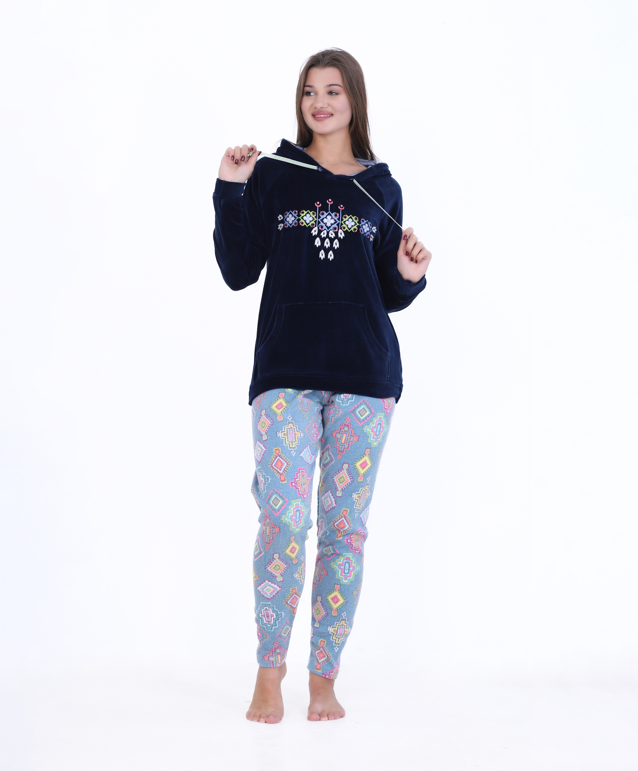 Velvet & Foulard Winter Pajama – Cozy Elegance with Embroidery