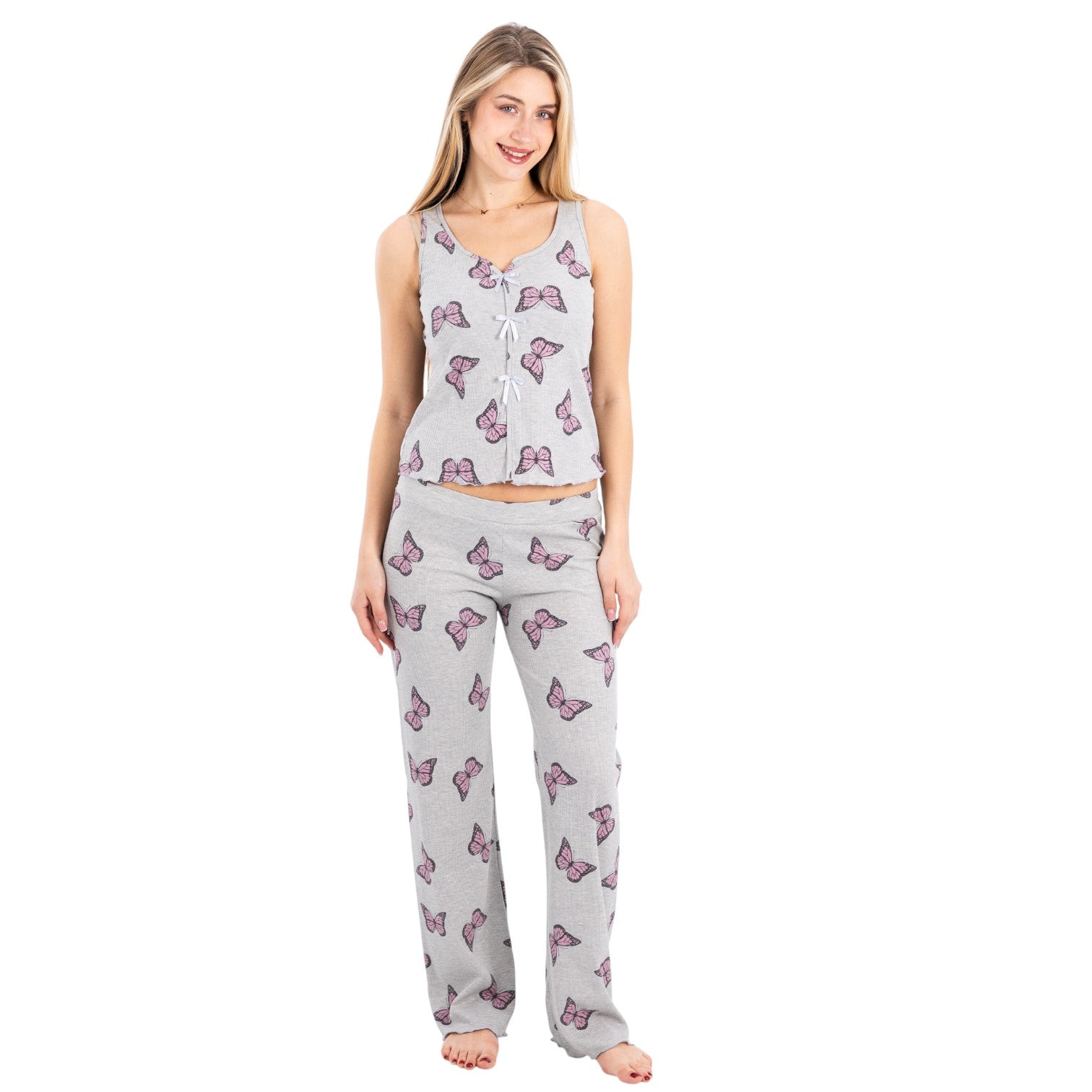 Women’s Butterfly Print Pajama Set – Sleeveless Top & Long Pants