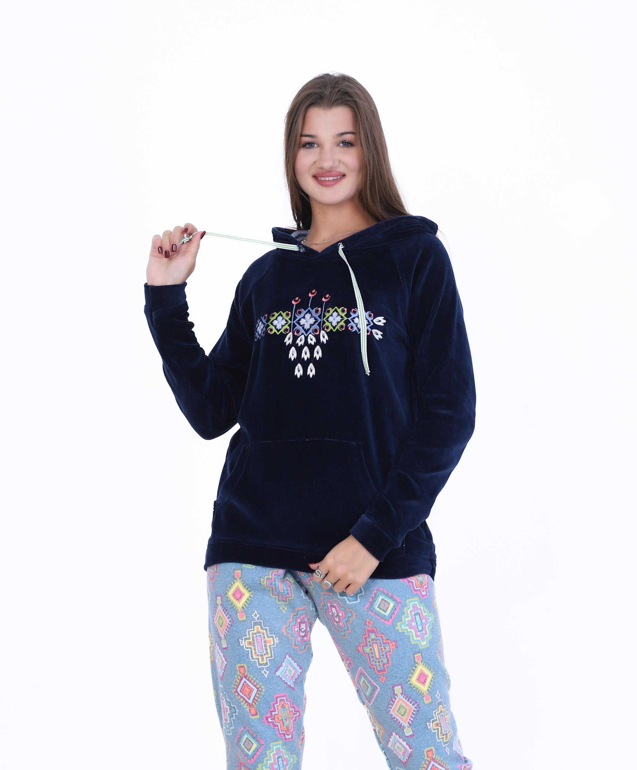 Velvet & Foulard Winter Pajama – Cozy Elegance with Embroidery