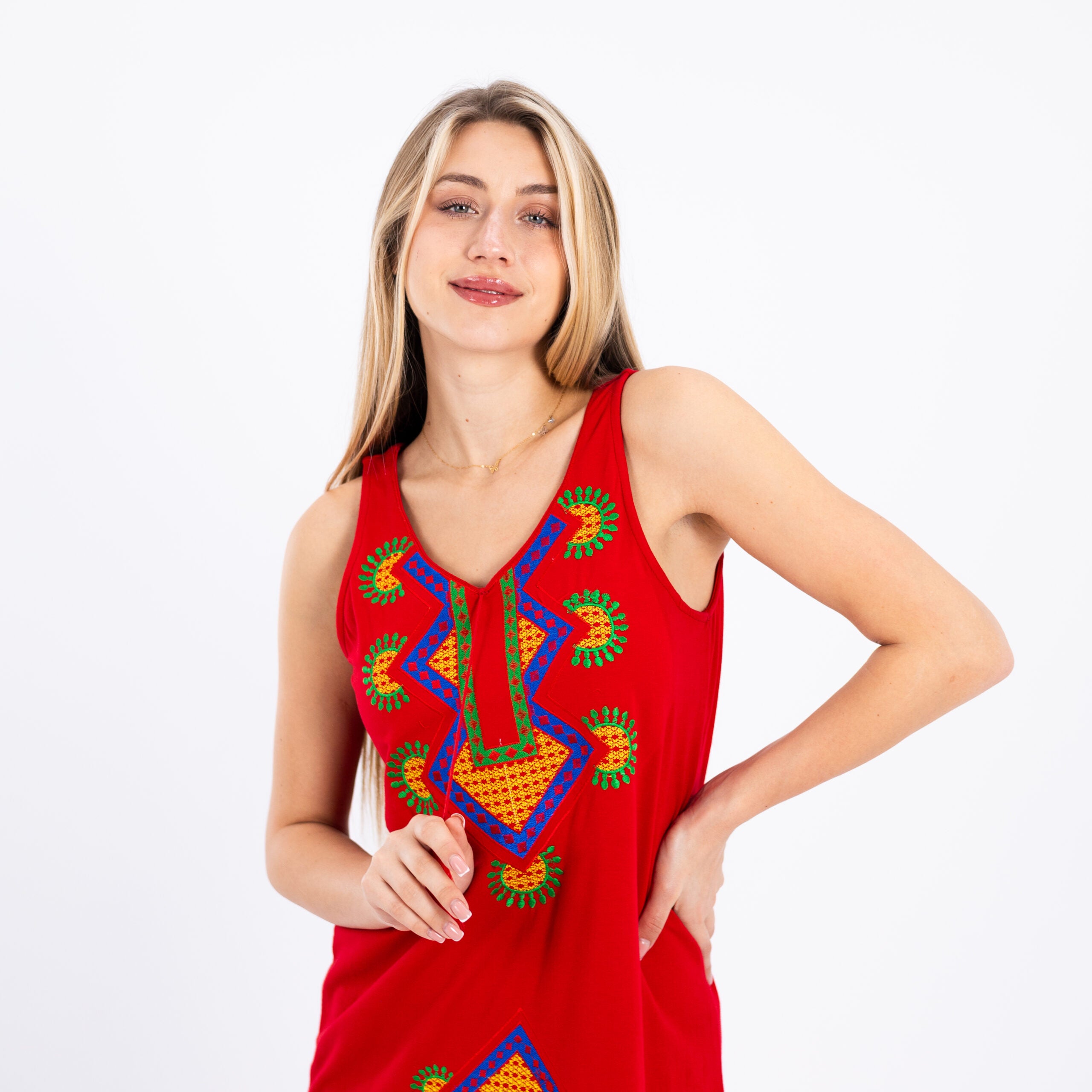 Women's Sleeveless Embroidered Cotton Nightgown