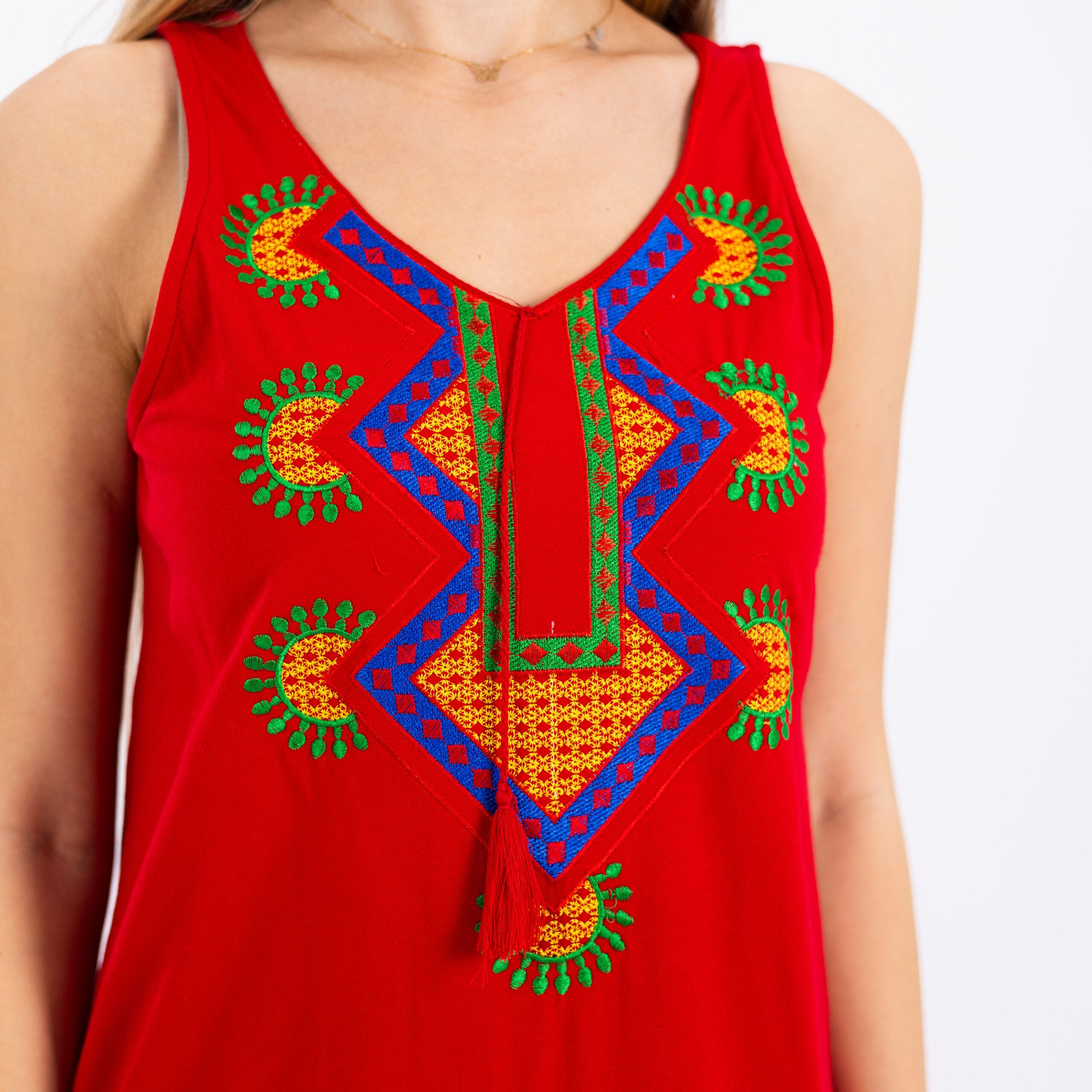 Women's Sleeveless Embroidered Cotton Nightgown