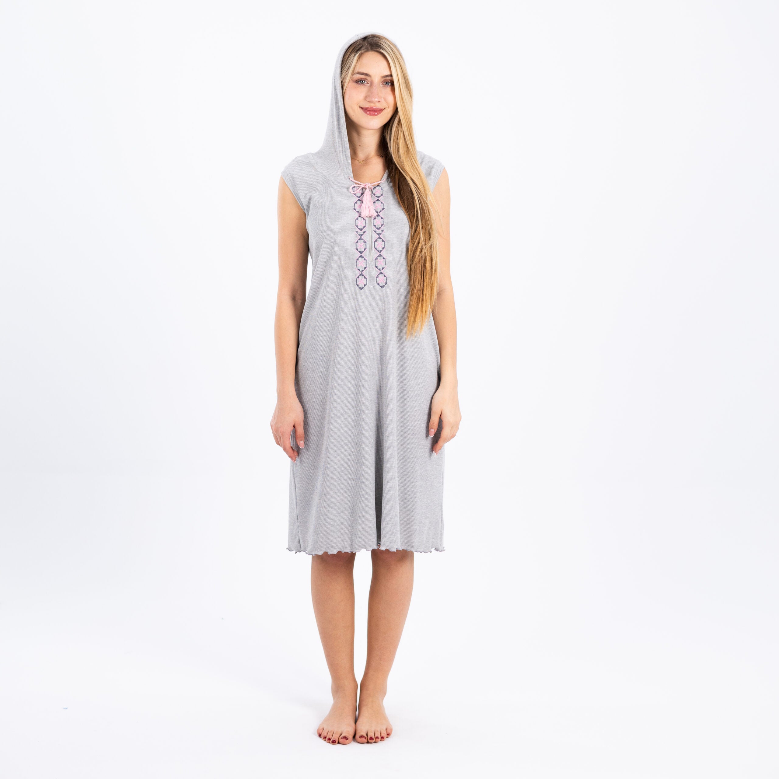 Embroidered Sleeveless Cotton Nightdress – Elegant, Soft & Breathable
