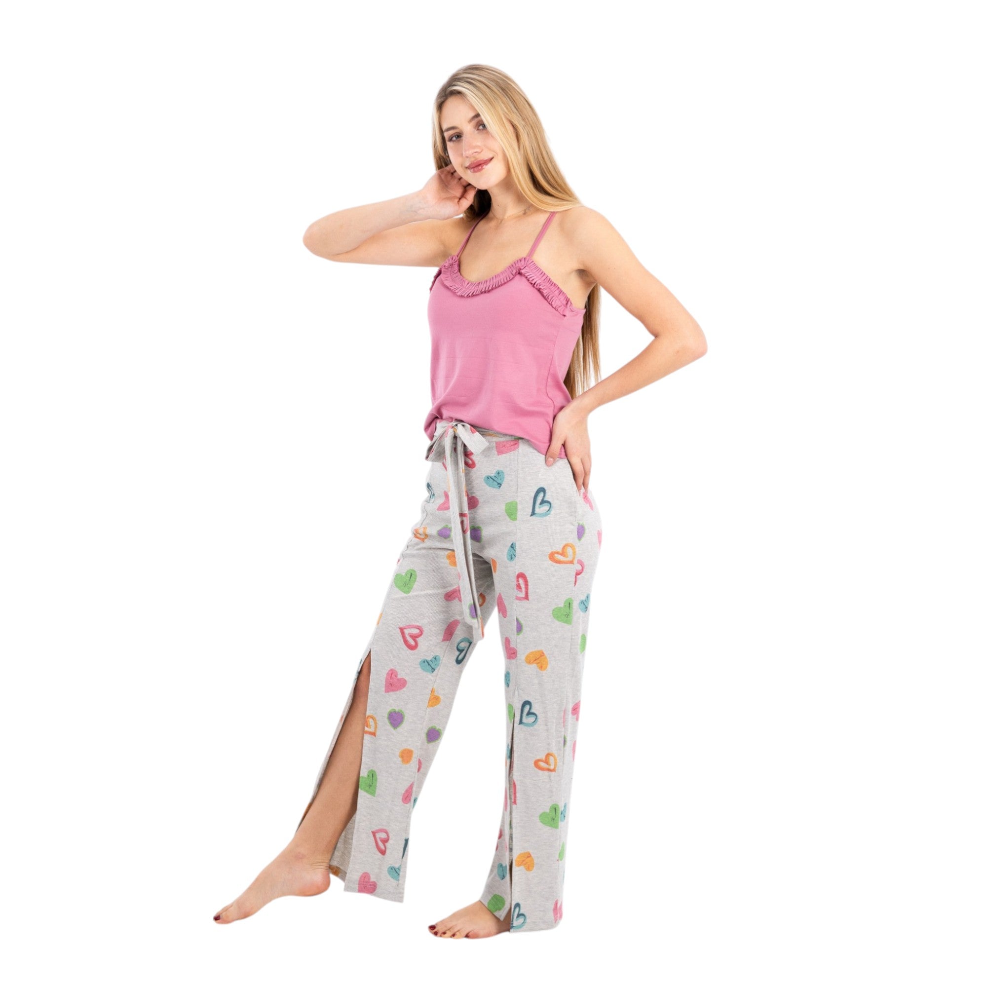 Heart Print Pajama-Ruffle Top