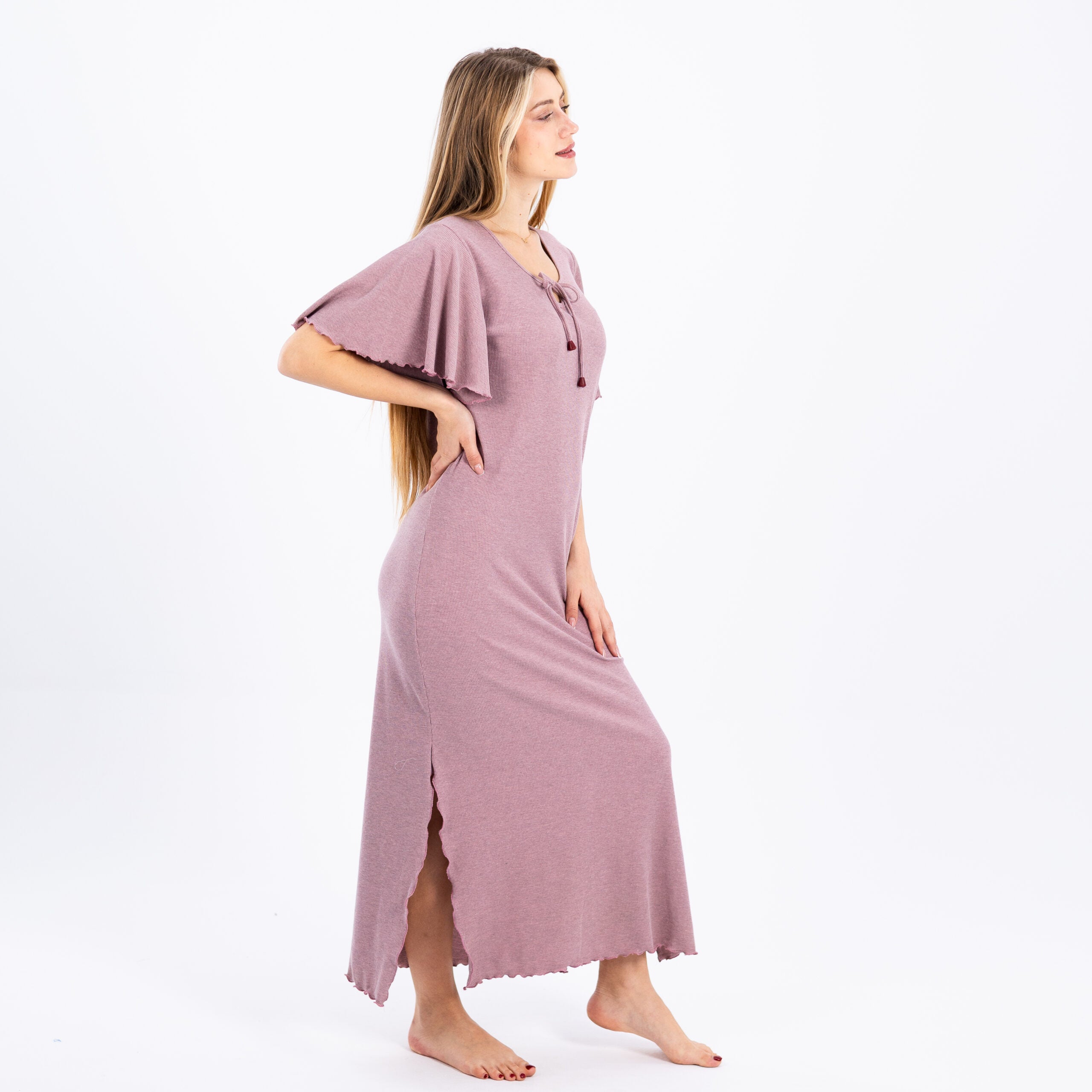 Serene Comfort Cotton Nightgown – Half Sleeves with Graceful Side Slit