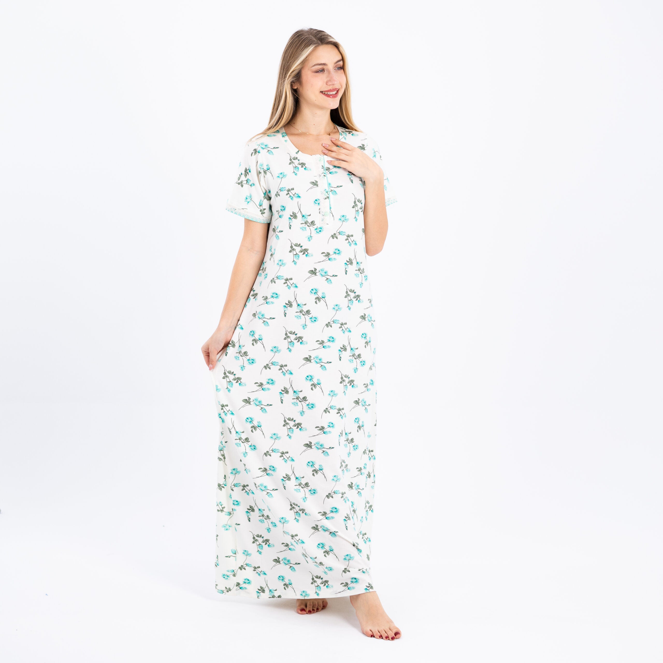 Elegant White Sleep Dress – Soft & Floral