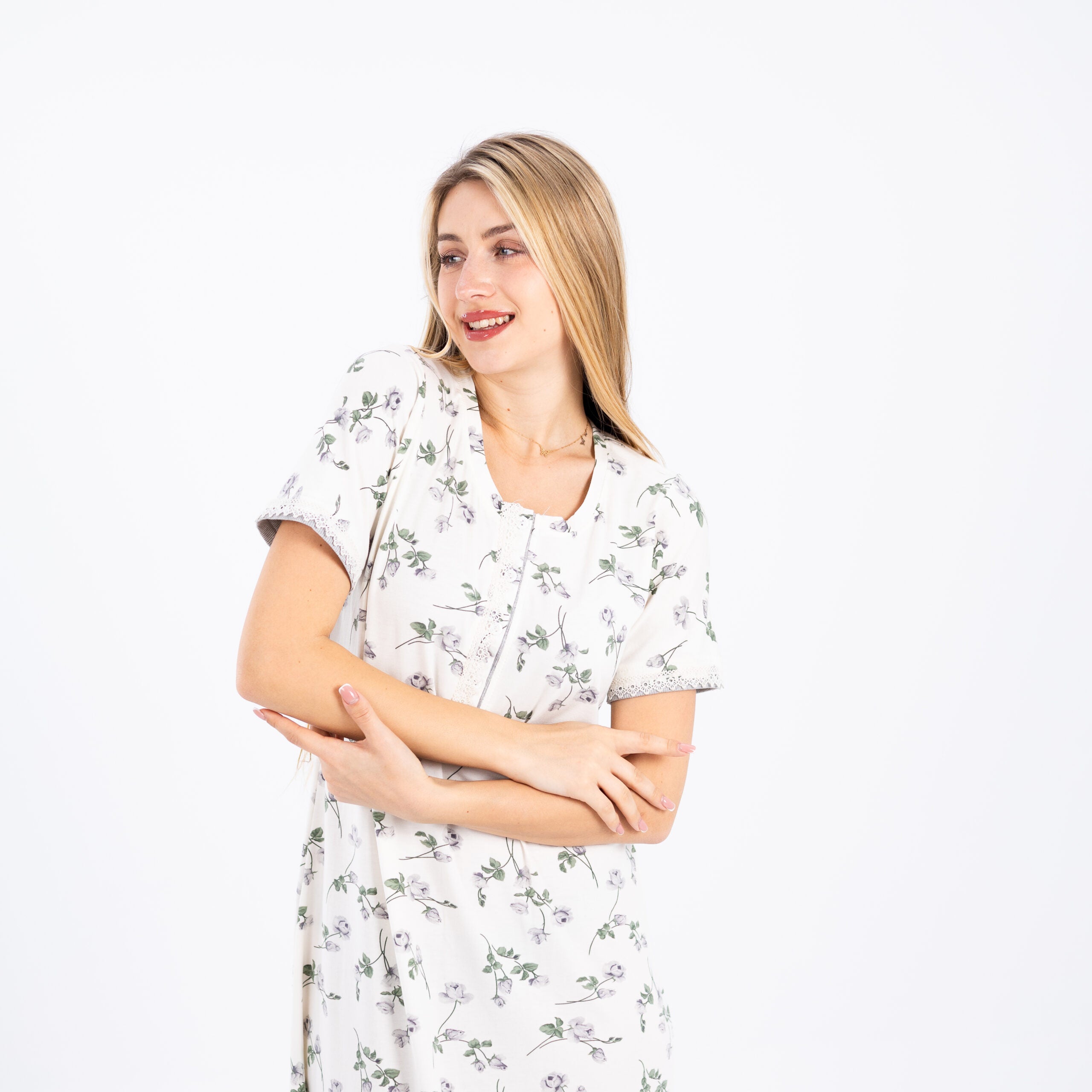 Elegant White Sleep Dress – Soft & Floral