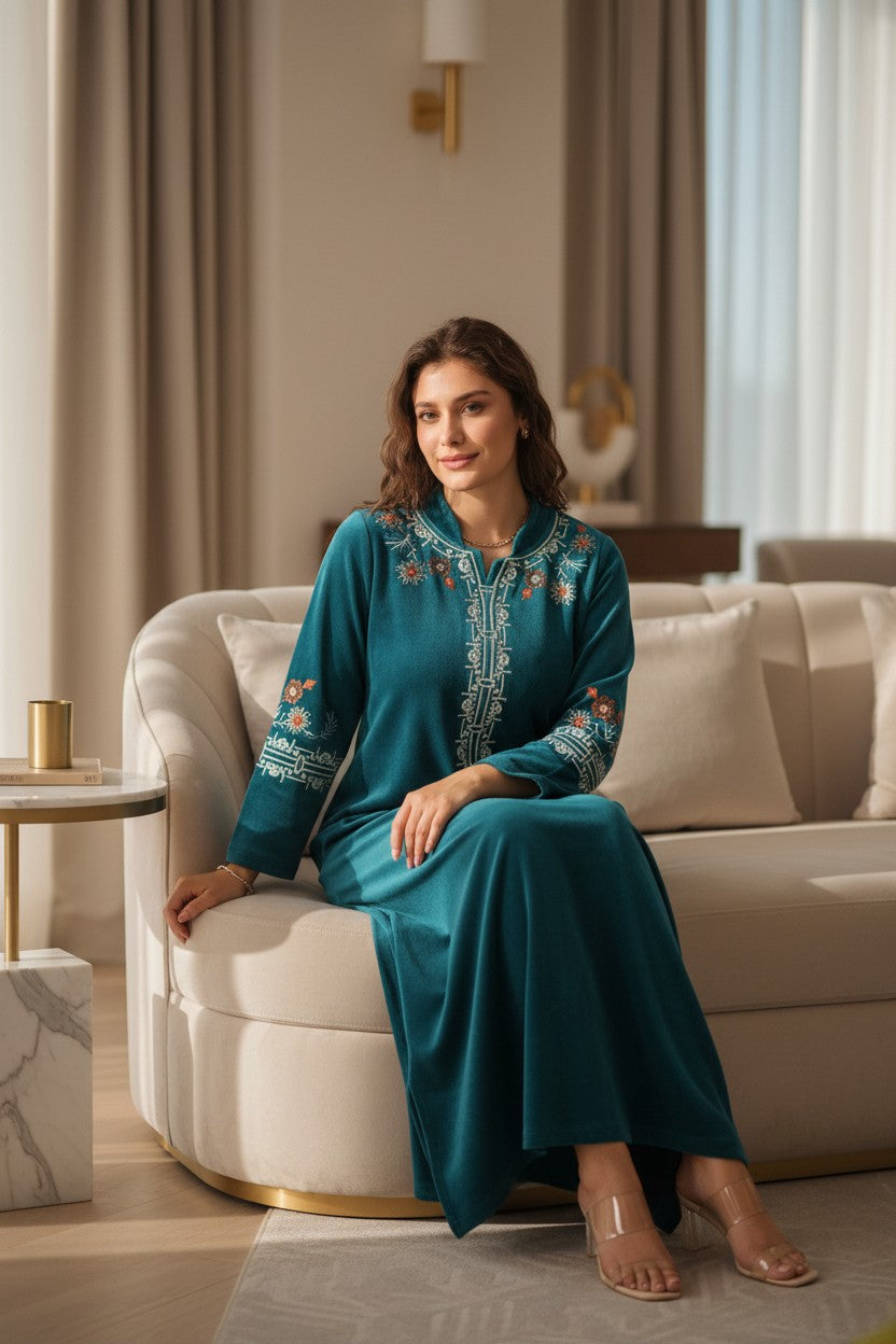 Ayla Embroidered Teal Abaya | FW26