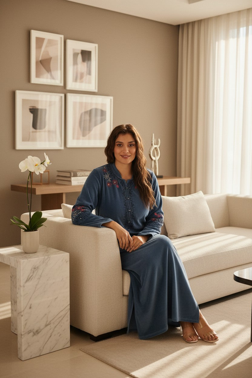 Ayla Embroidered Teal Abaya | FW26