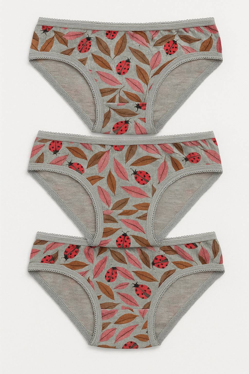 Girls’ Grey Cotton Hipster Underwear(Pack of 3)