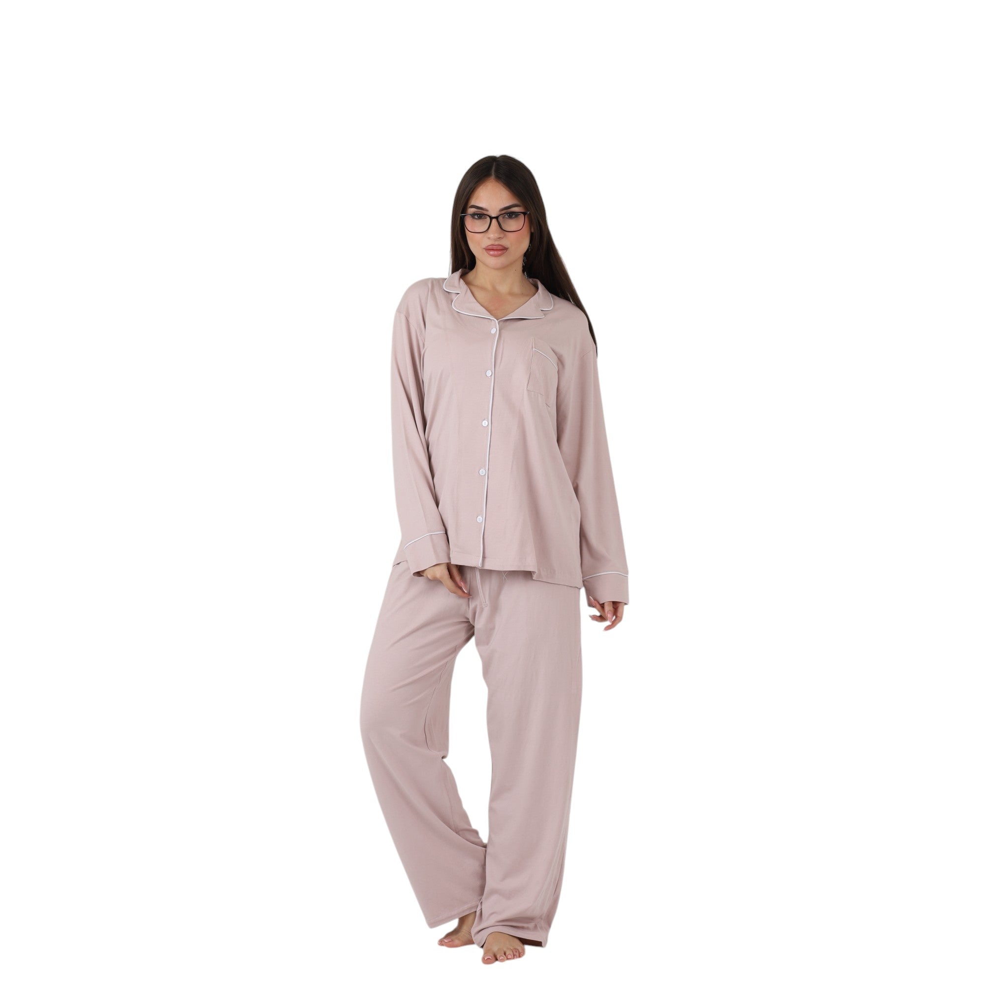 Classic Piped Buttoned Pajama Set