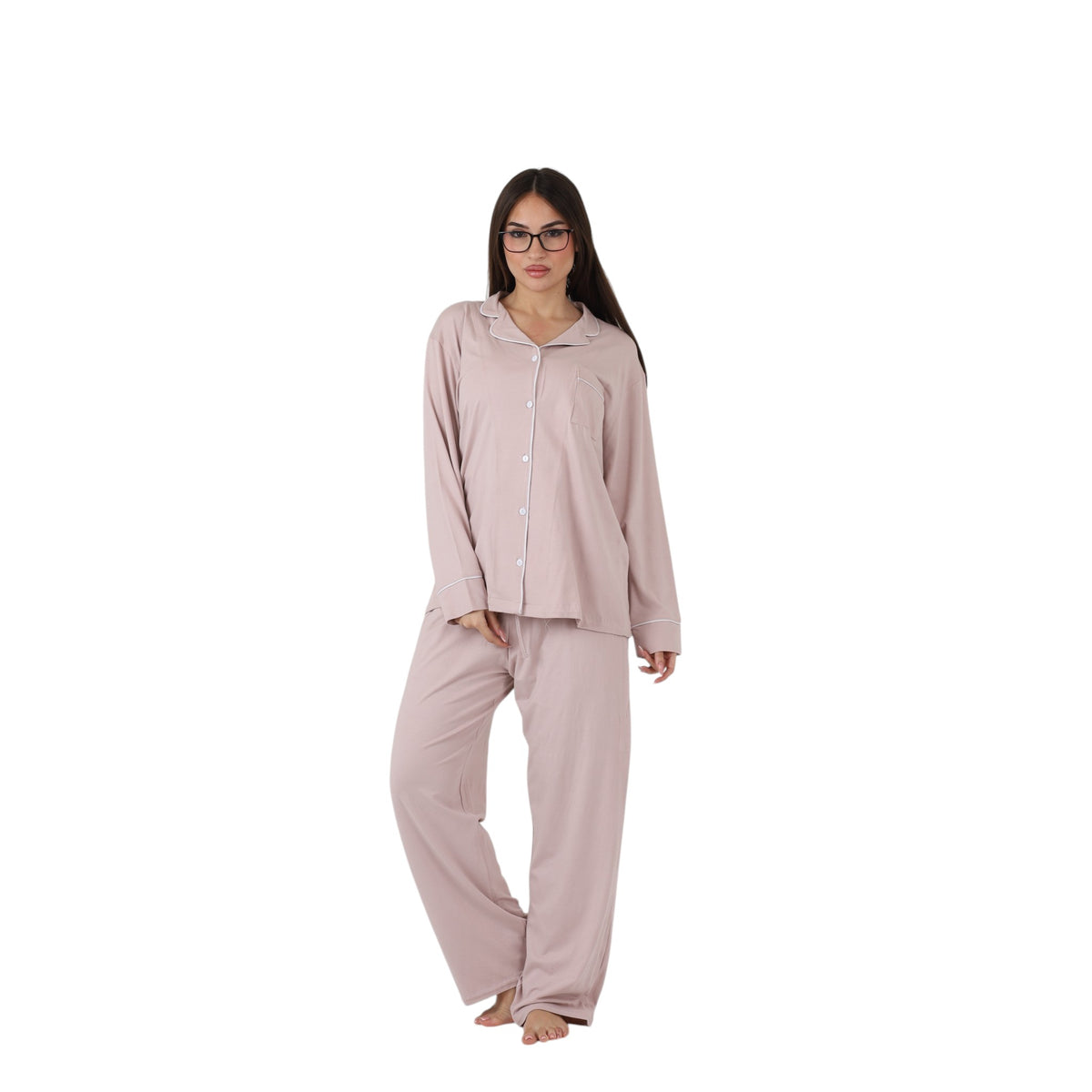Classic Piped Buttoned Pajama Set