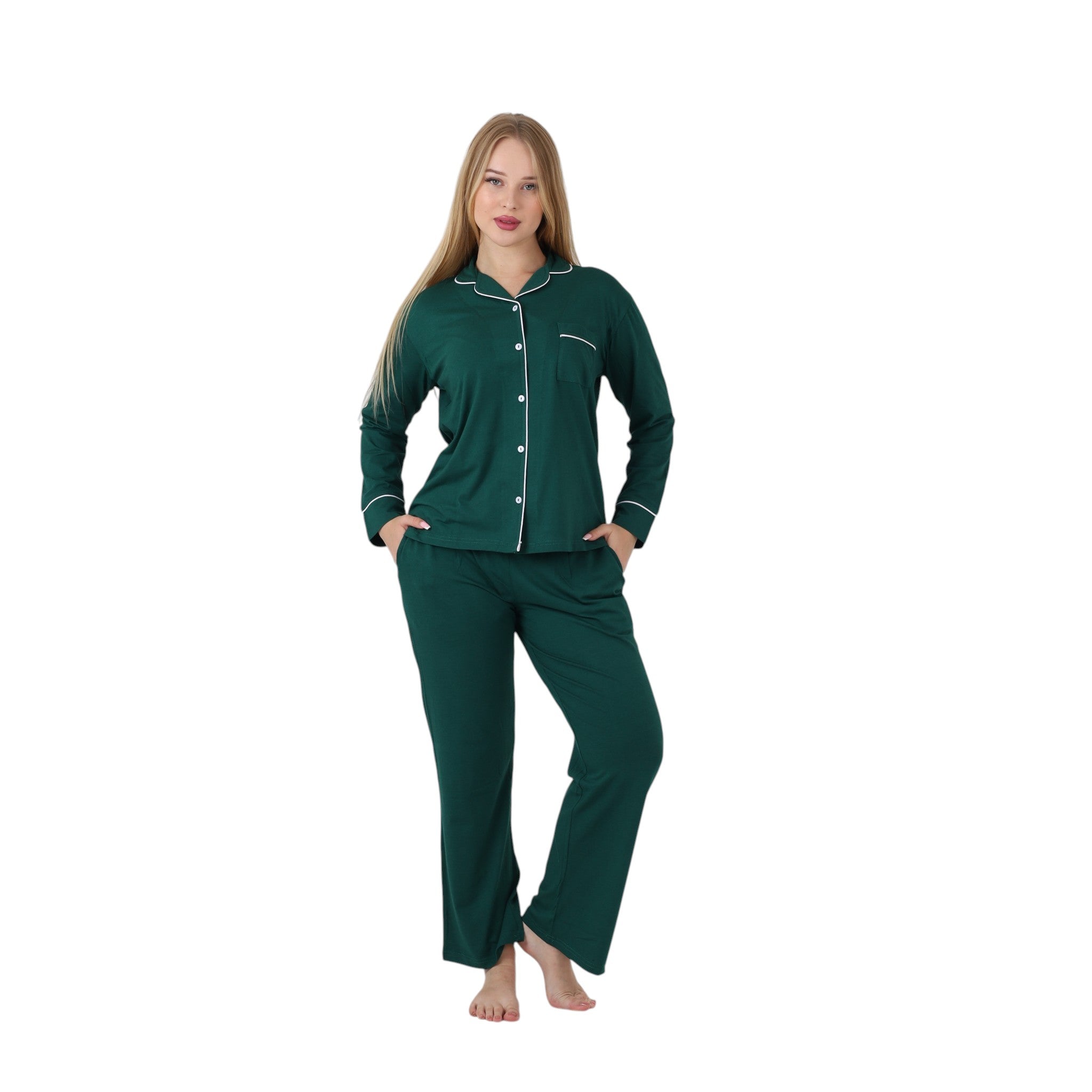 Classic Piped Buttoned Pajama Set