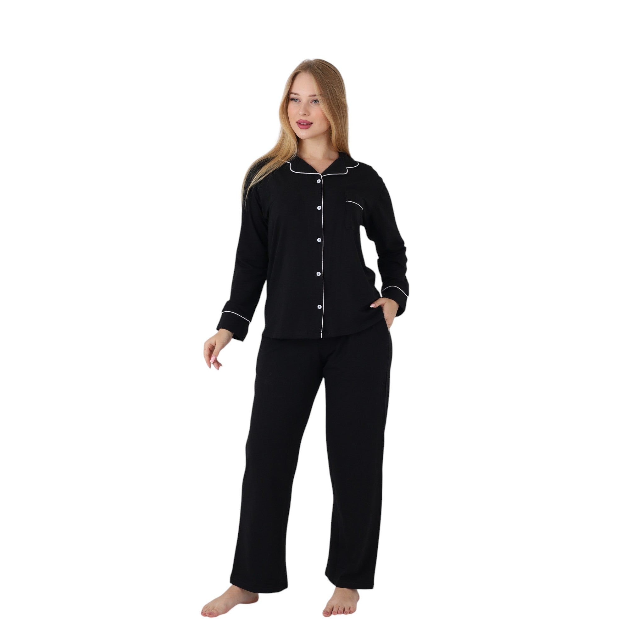 Classic Piped Buttoned Pajama Set