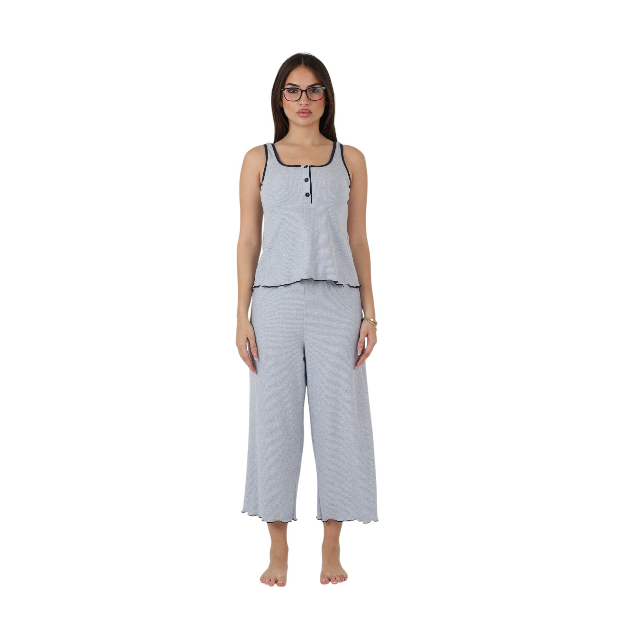 Modern Button Capri Pajama Set