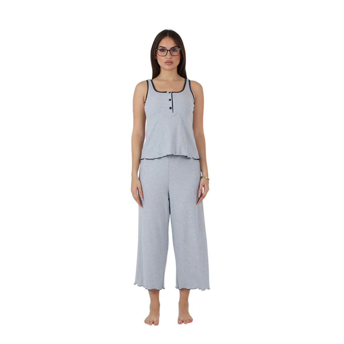 Modern Button Capri Pajama Set