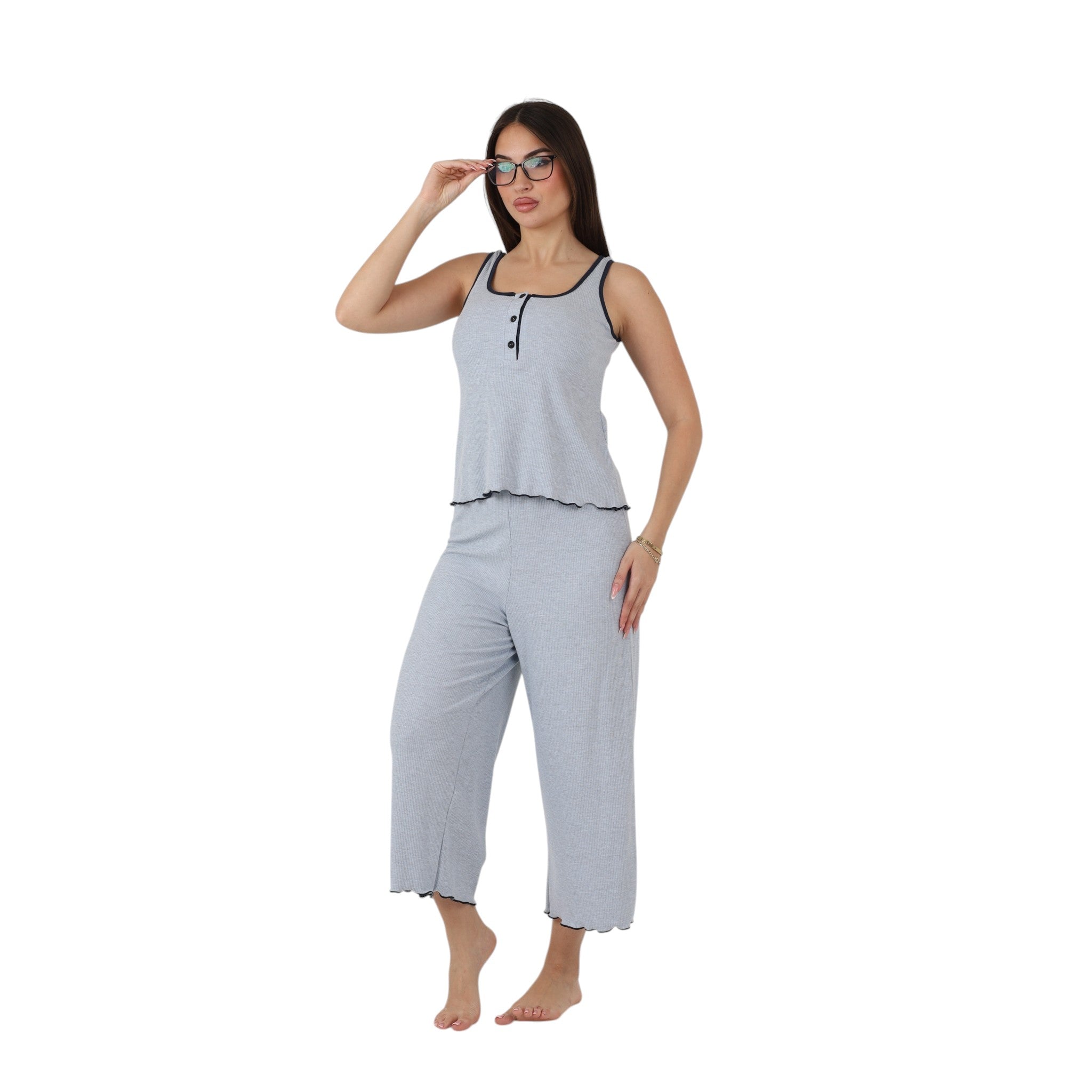 Modern Button Capri Pajama Set