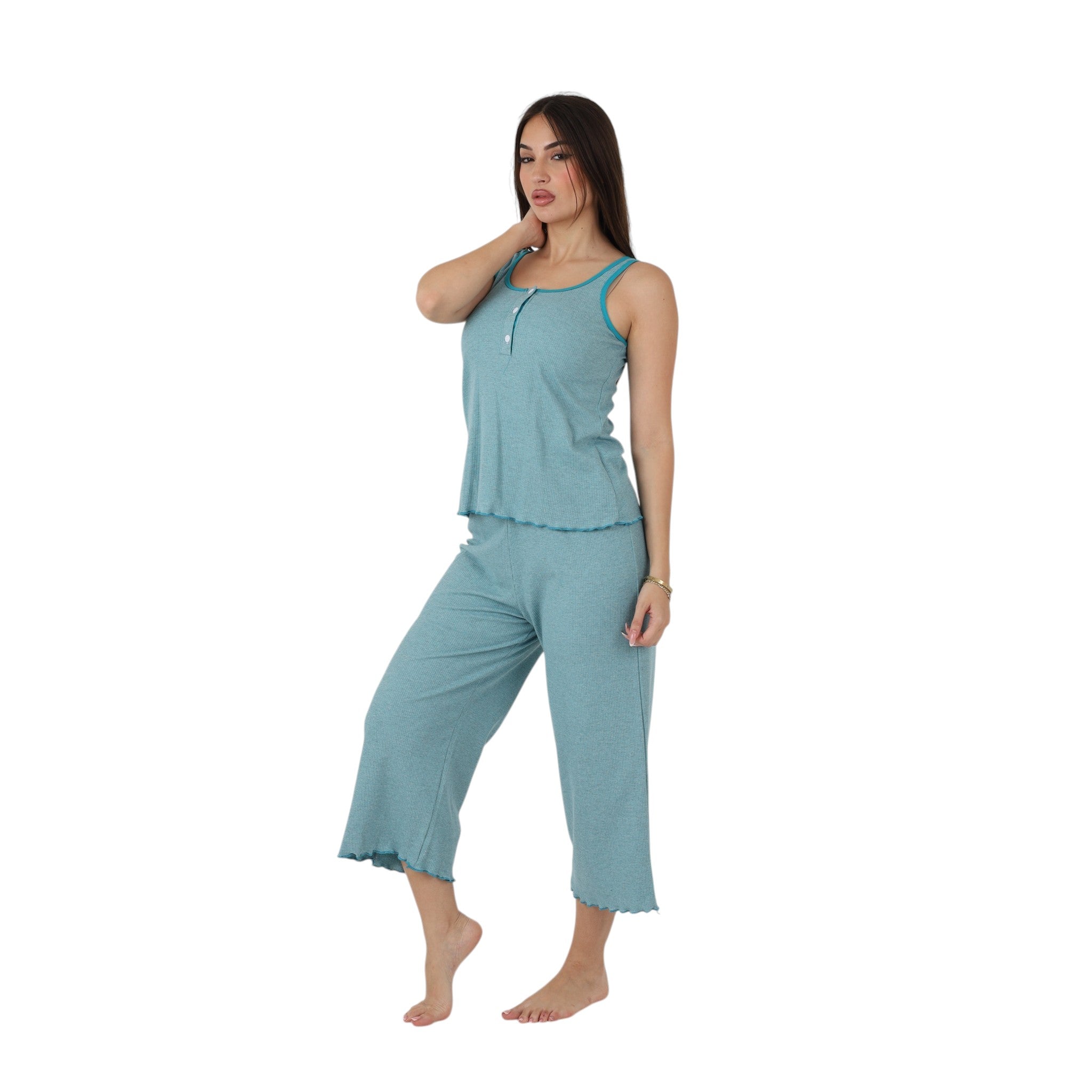 Modern Button Capri Pajama Set