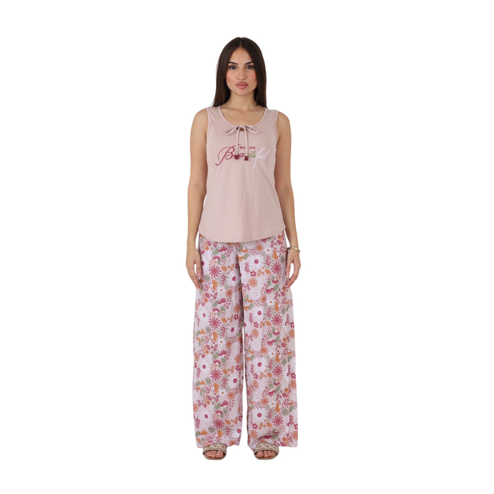 Printed Wide-Leg Pajama Set