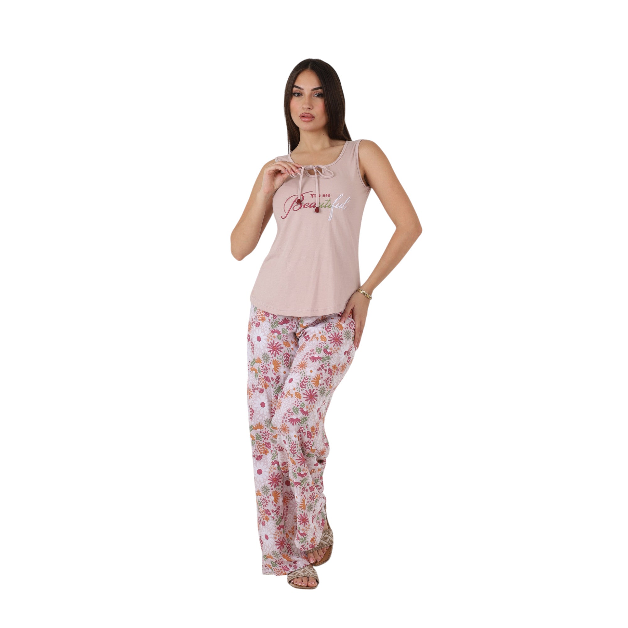 Printed Wide-Leg Pajama Set