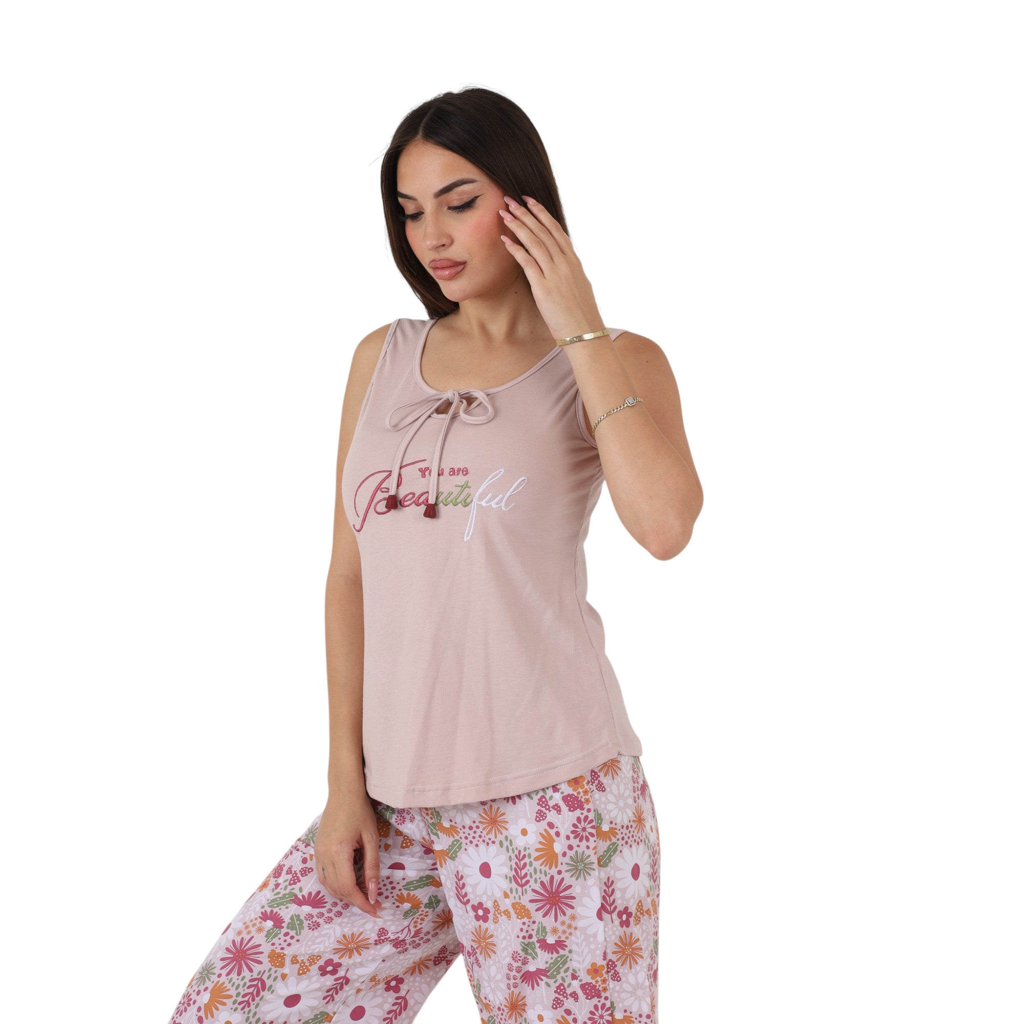 Printed Wide-Leg Pajama Set