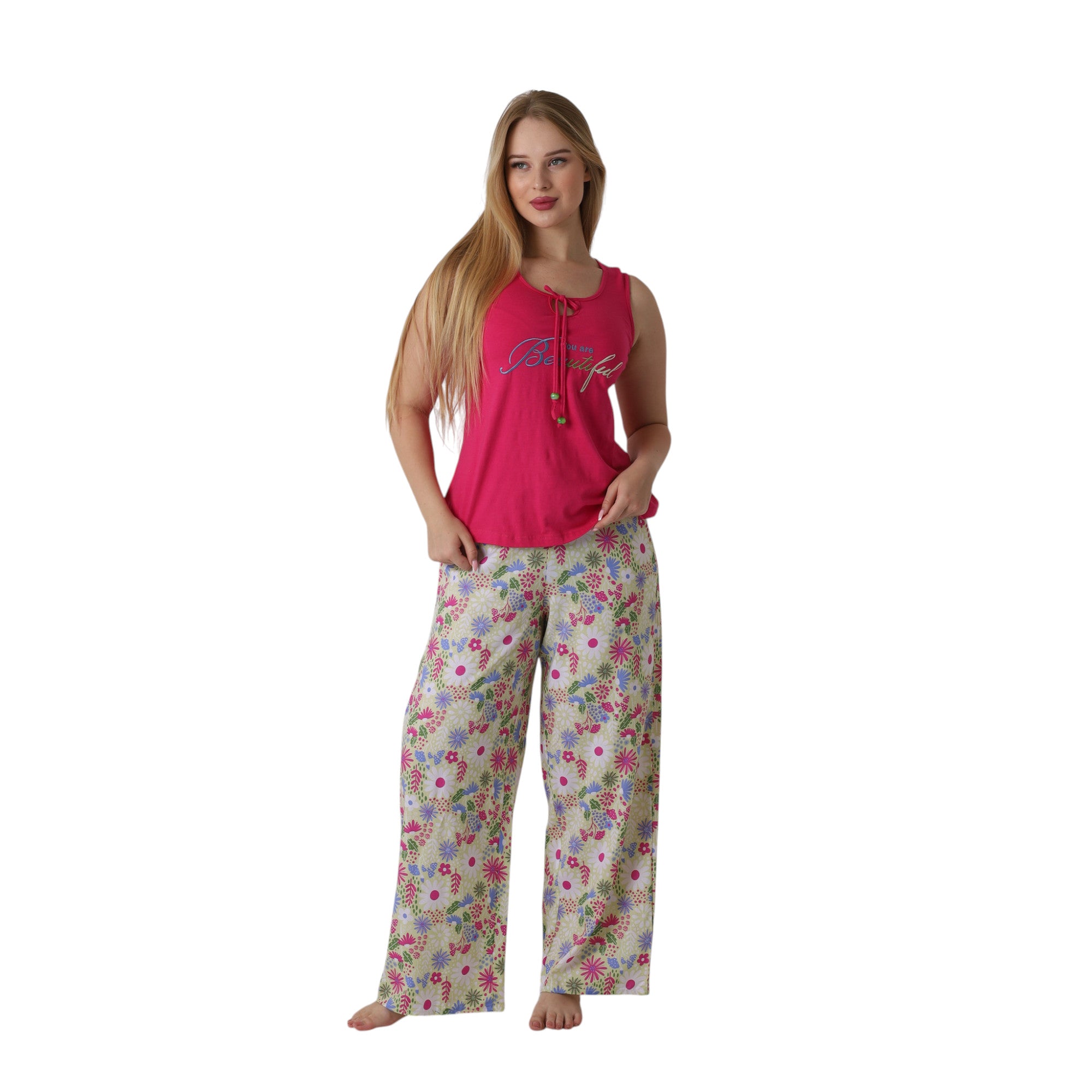 Printed Wide-Leg Pajama Set