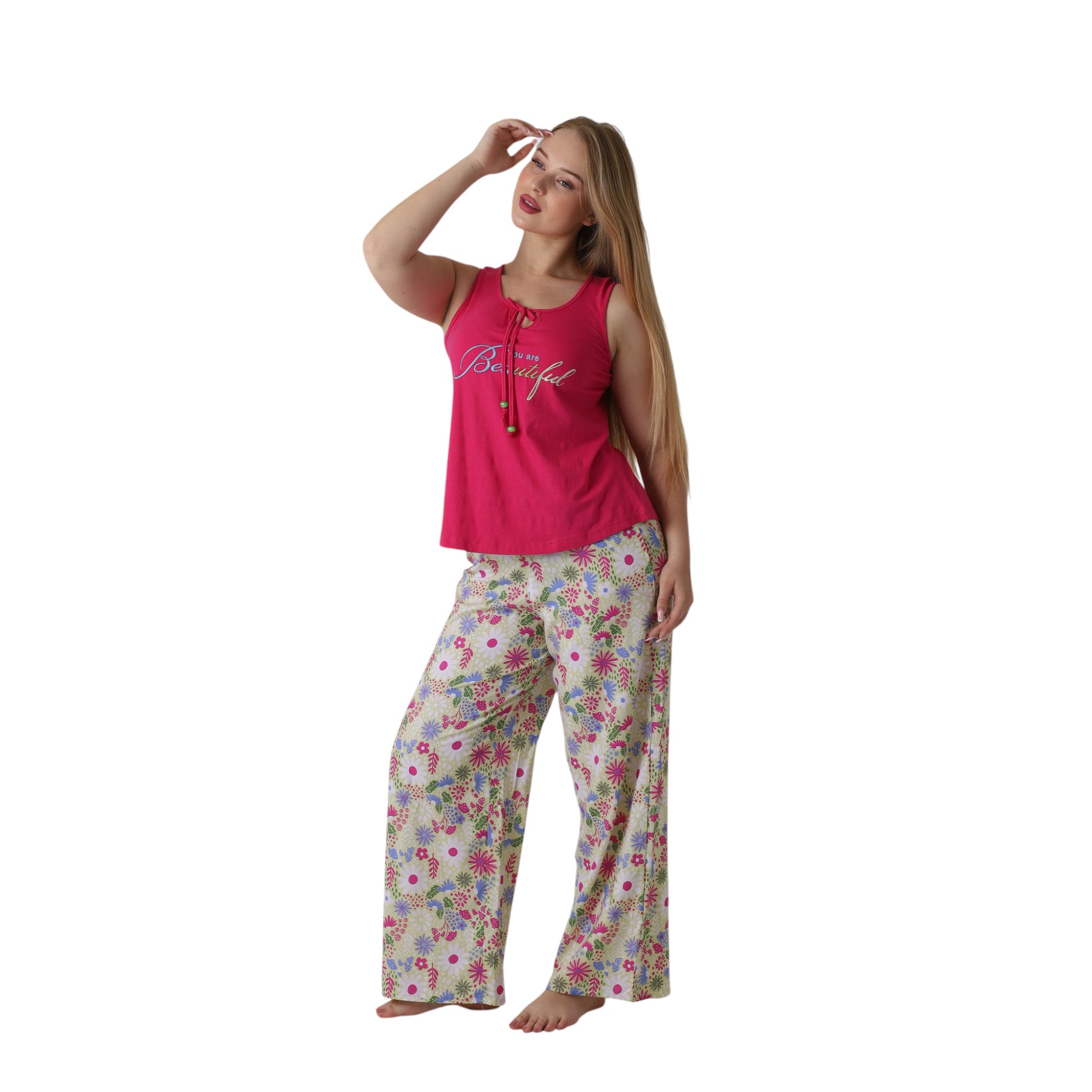 Printed Wide-Leg Pajama Set