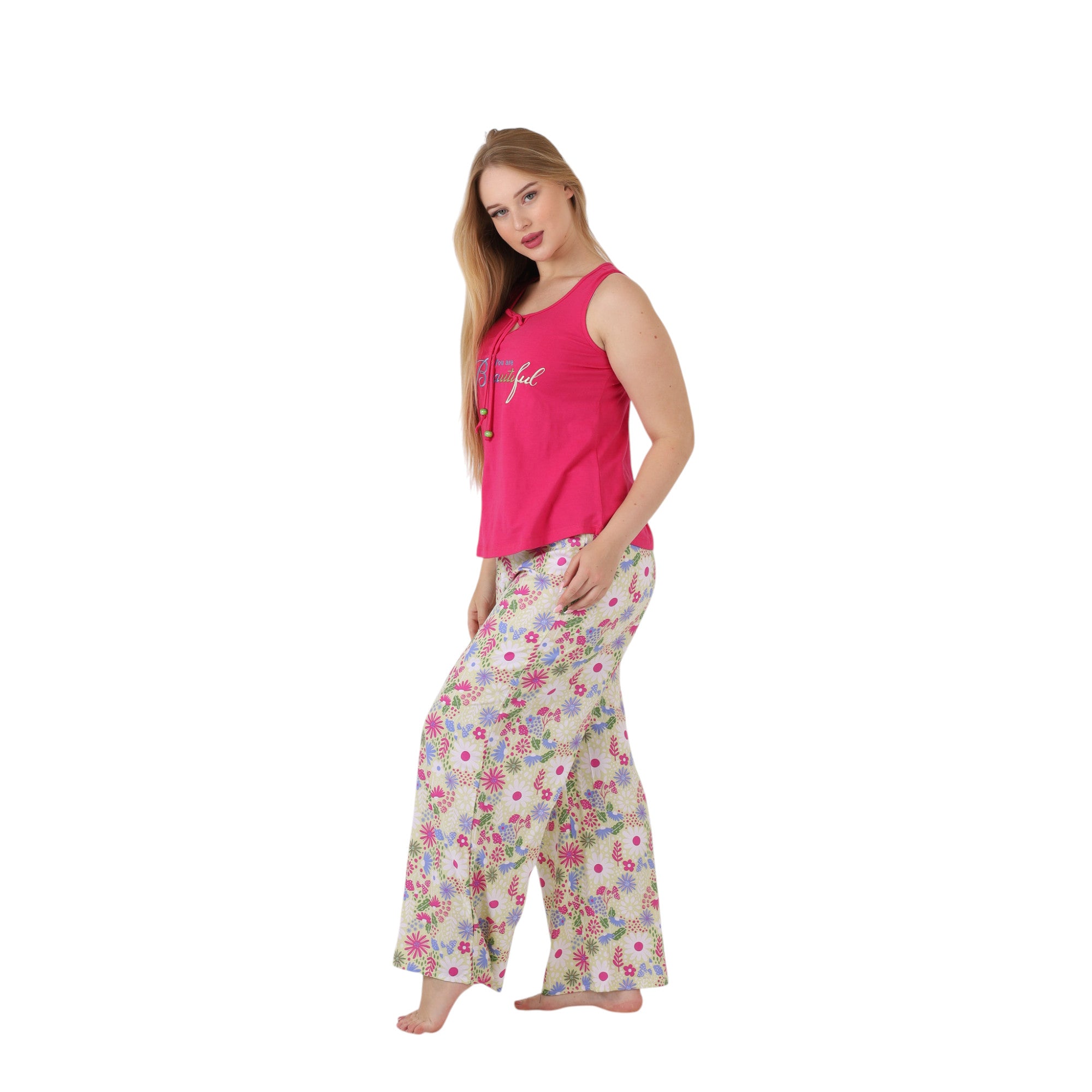 Printed Wide-Leg Pajama Set