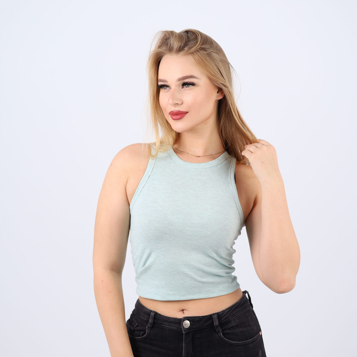 Cotton Ribbed Sleeveless Crop Top – Casual Fitted Tank for Women
