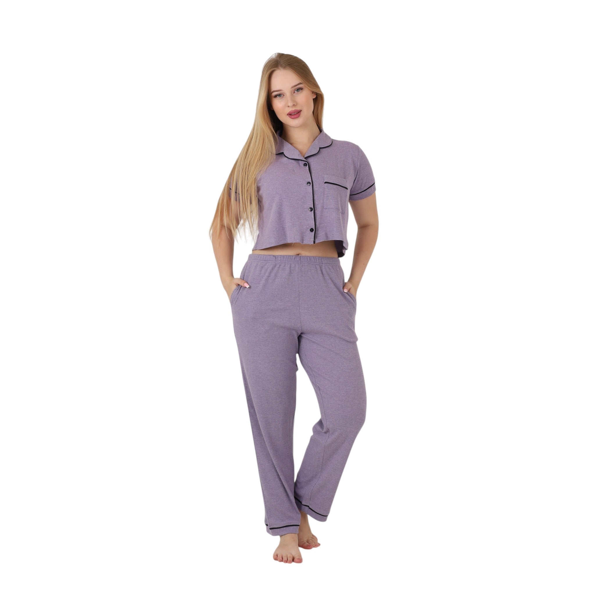 Elegant Buttoned Cotton Pajama Set