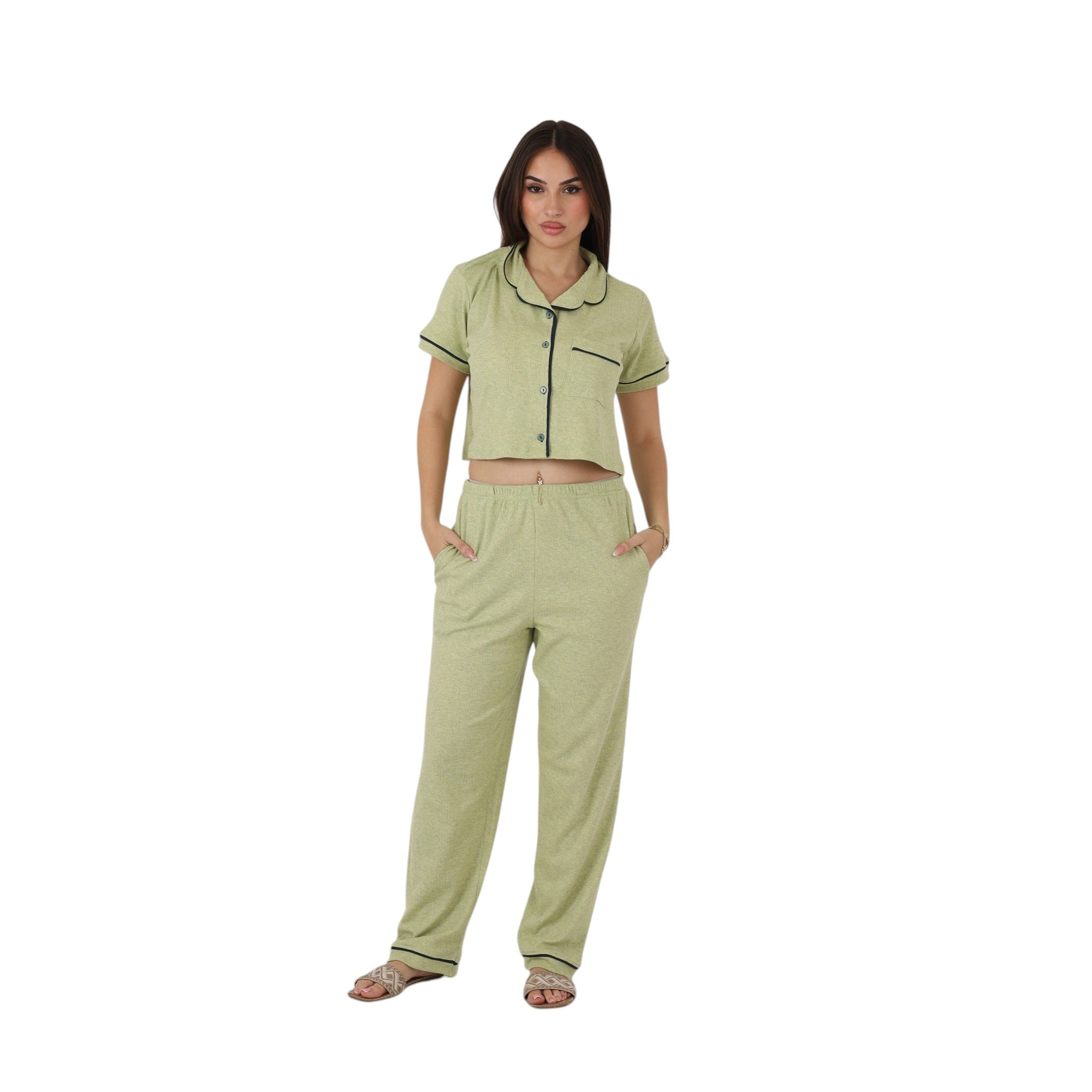 Elegant Buttoned Cotton Pajama Set