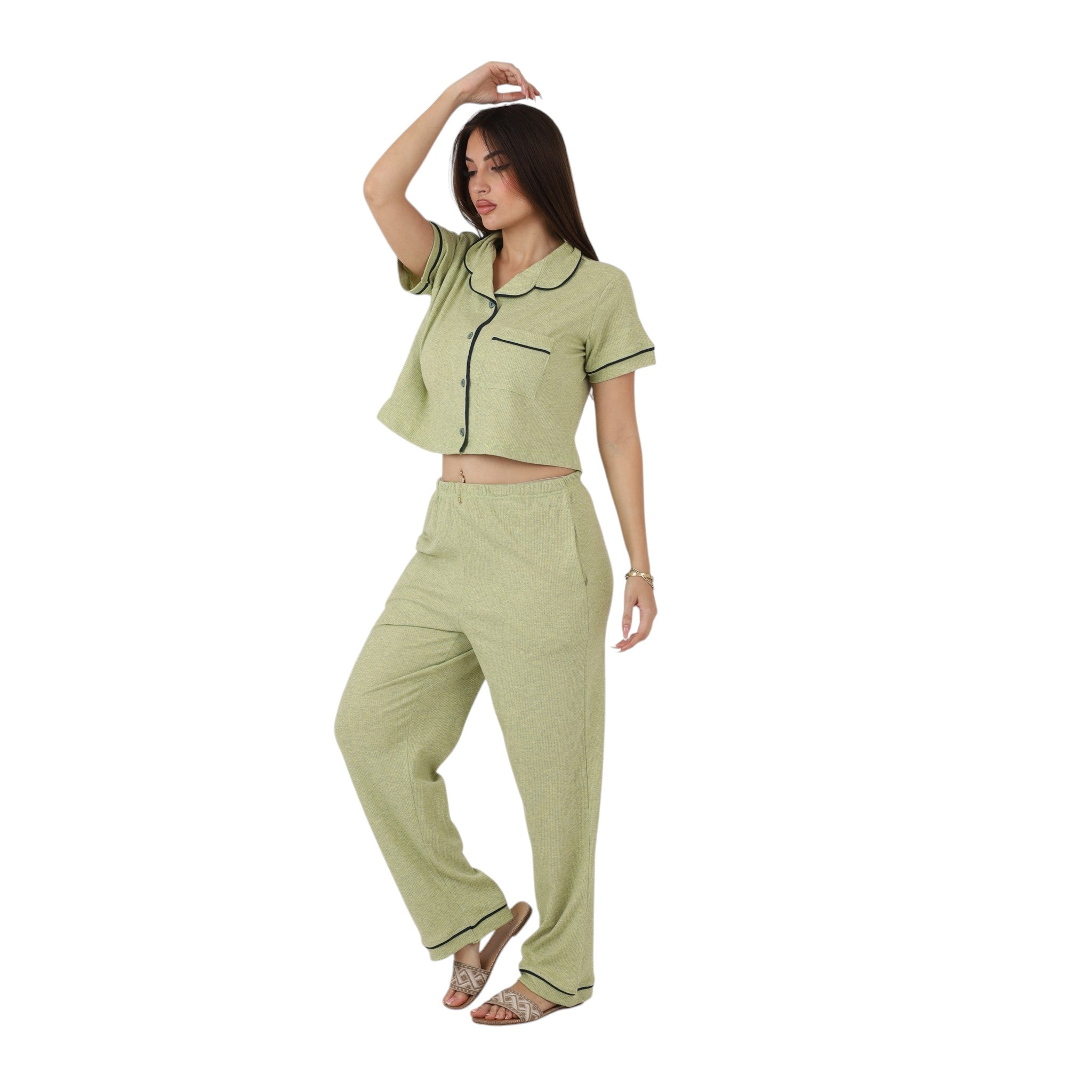 Elegant Buttoned Cotton Pajama Set