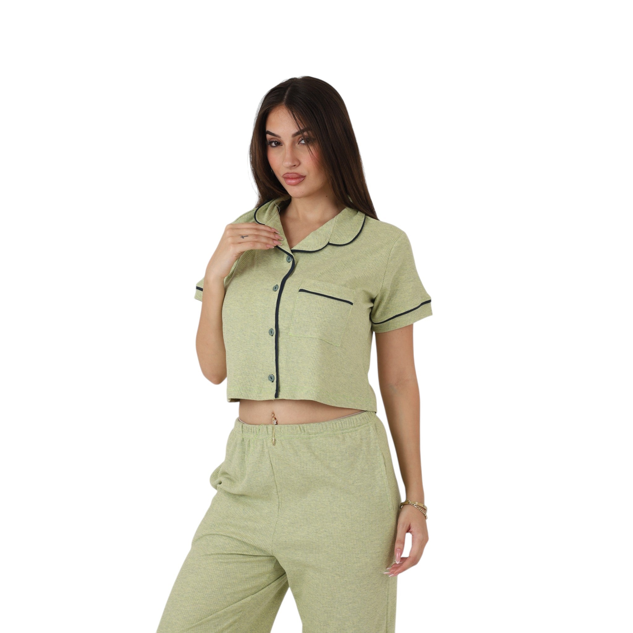 Elegant Buttoned Cotton Pajama Set