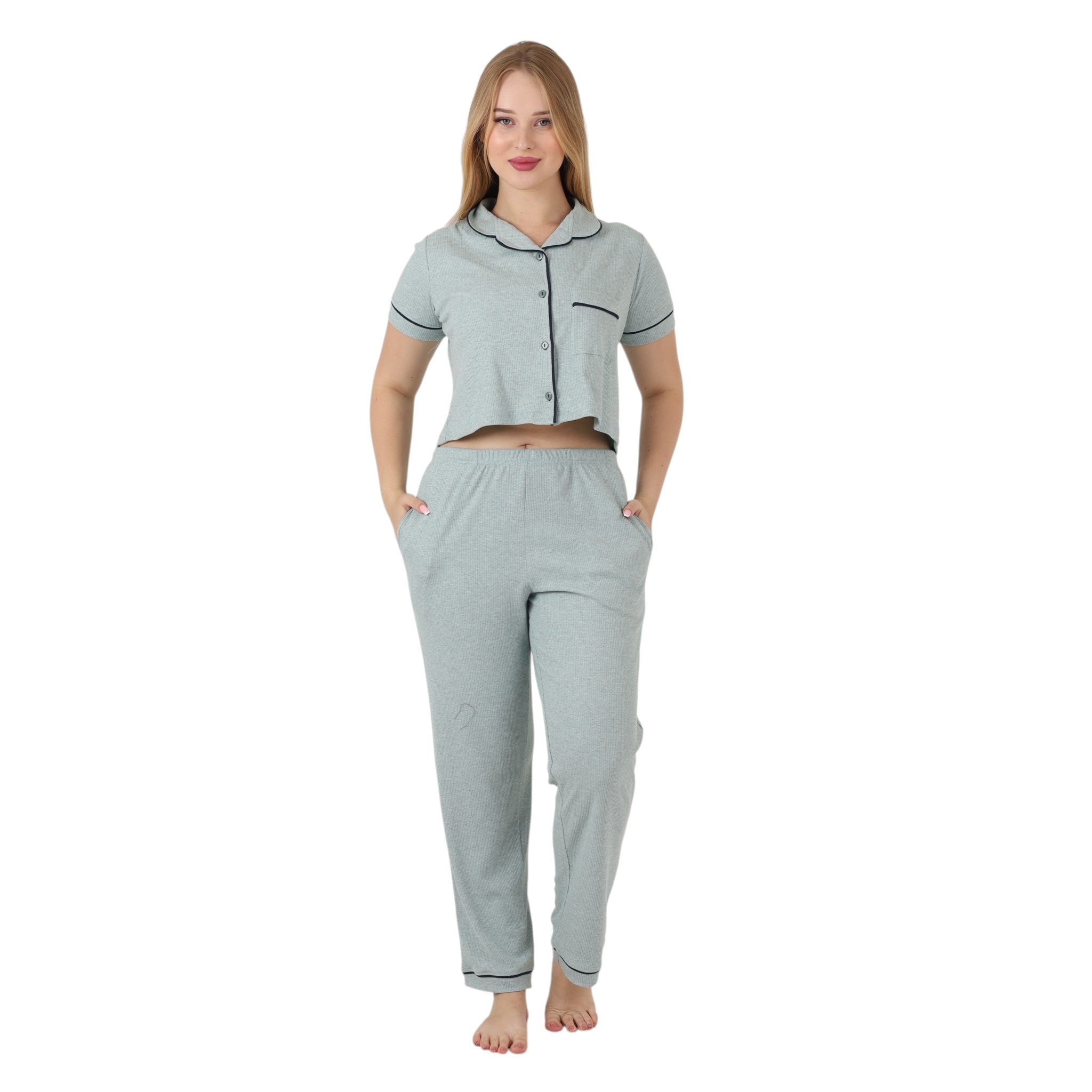 Elegant Buttoned Cotton Pajama Set