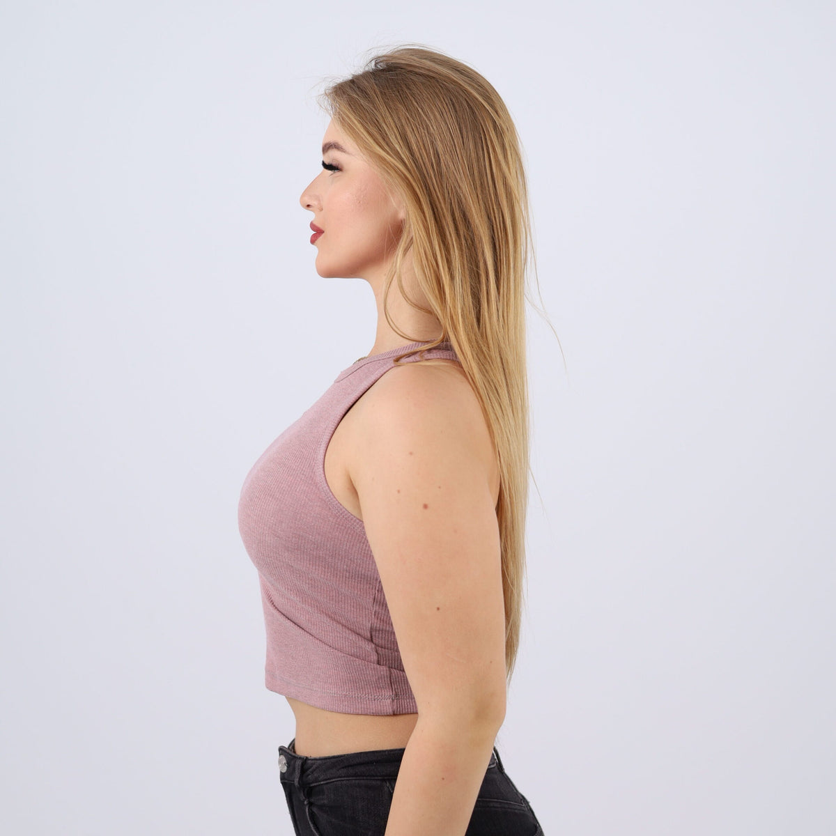 توب قصير قطني مضلع بلا أكمام – تانك علوي نسائي ضيق وكاجوال