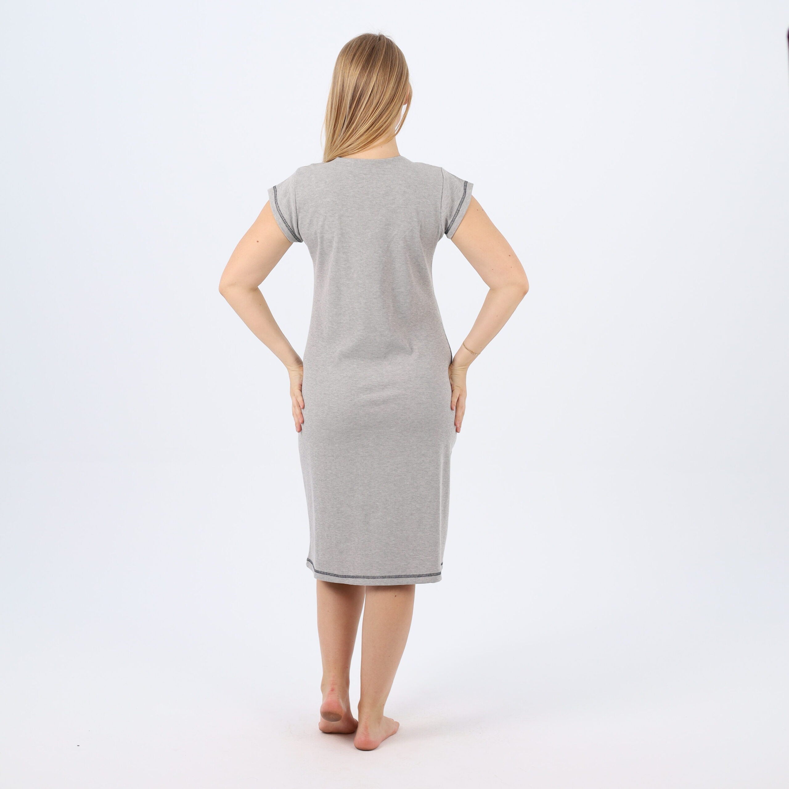 Embroidered Grey Nightgown–Versatile Elegance for Every Event