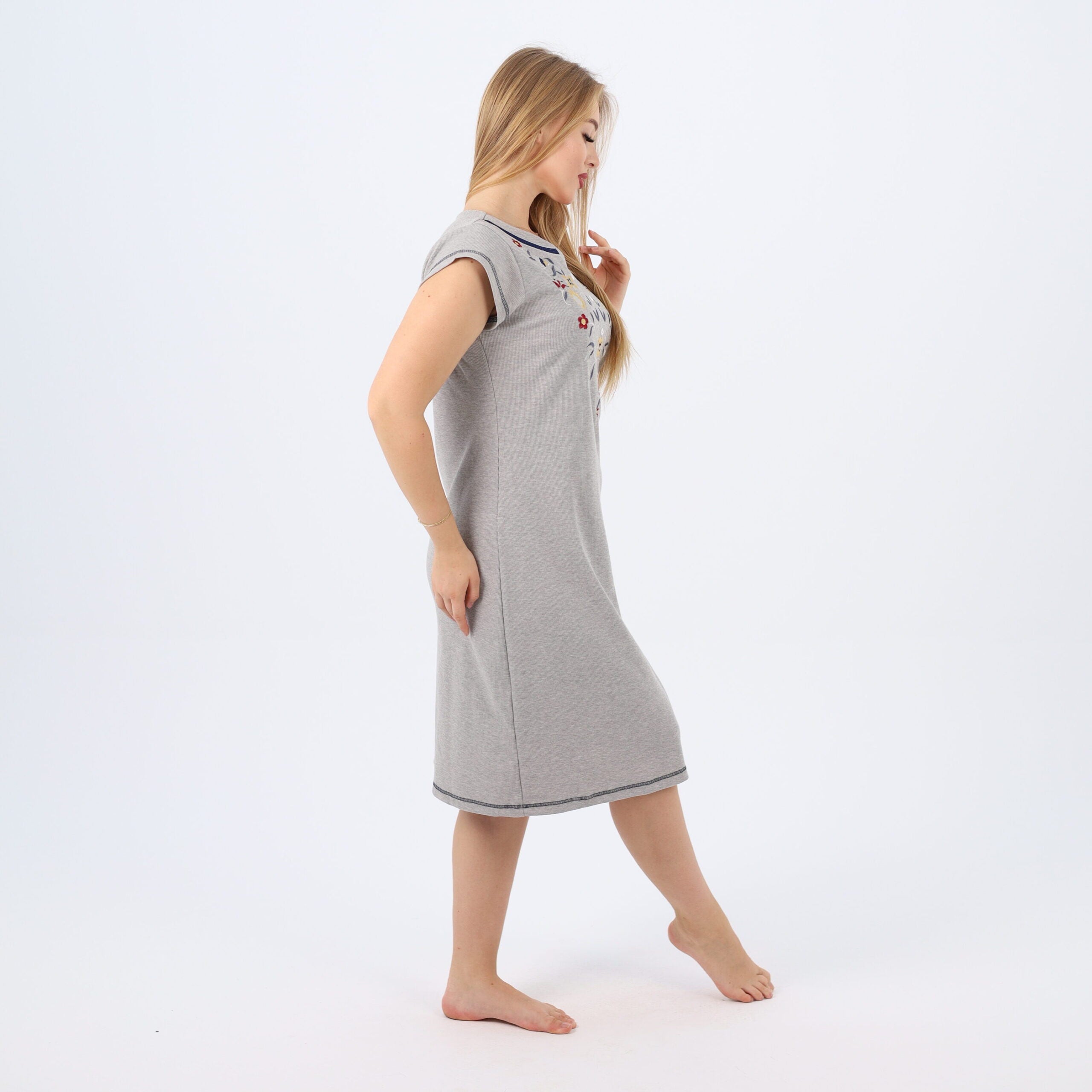 Embroidered Grey Nightgown–Versatile Elegance for Every Event