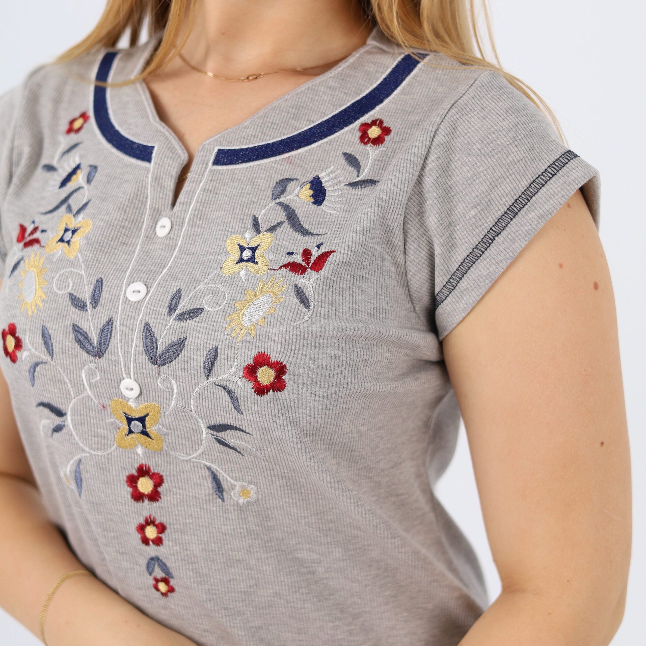 Embroidered Grey Nightgown–Versatile Elegance for Every Event