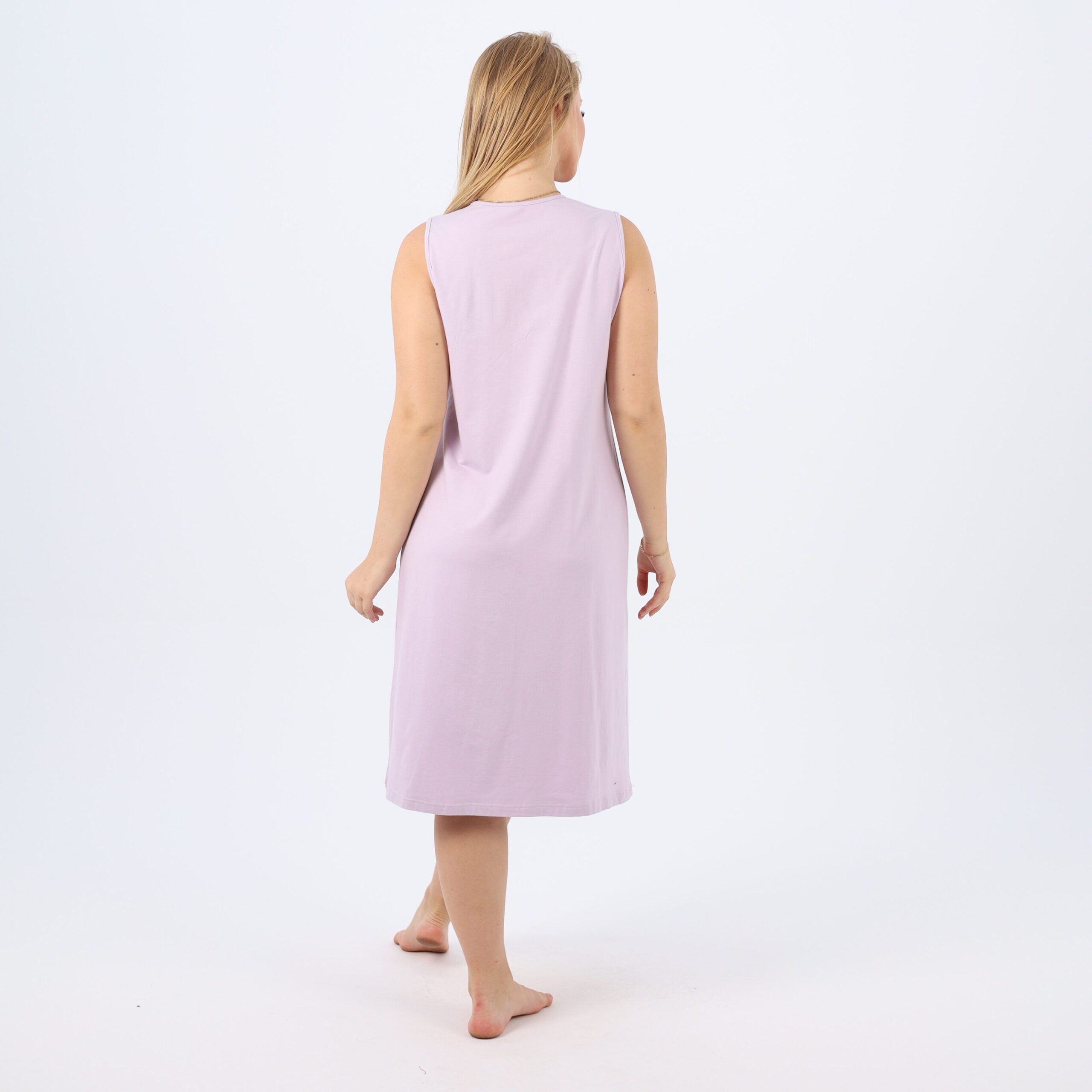 Sleeveless Cotton Nightdress in Soft Lilac