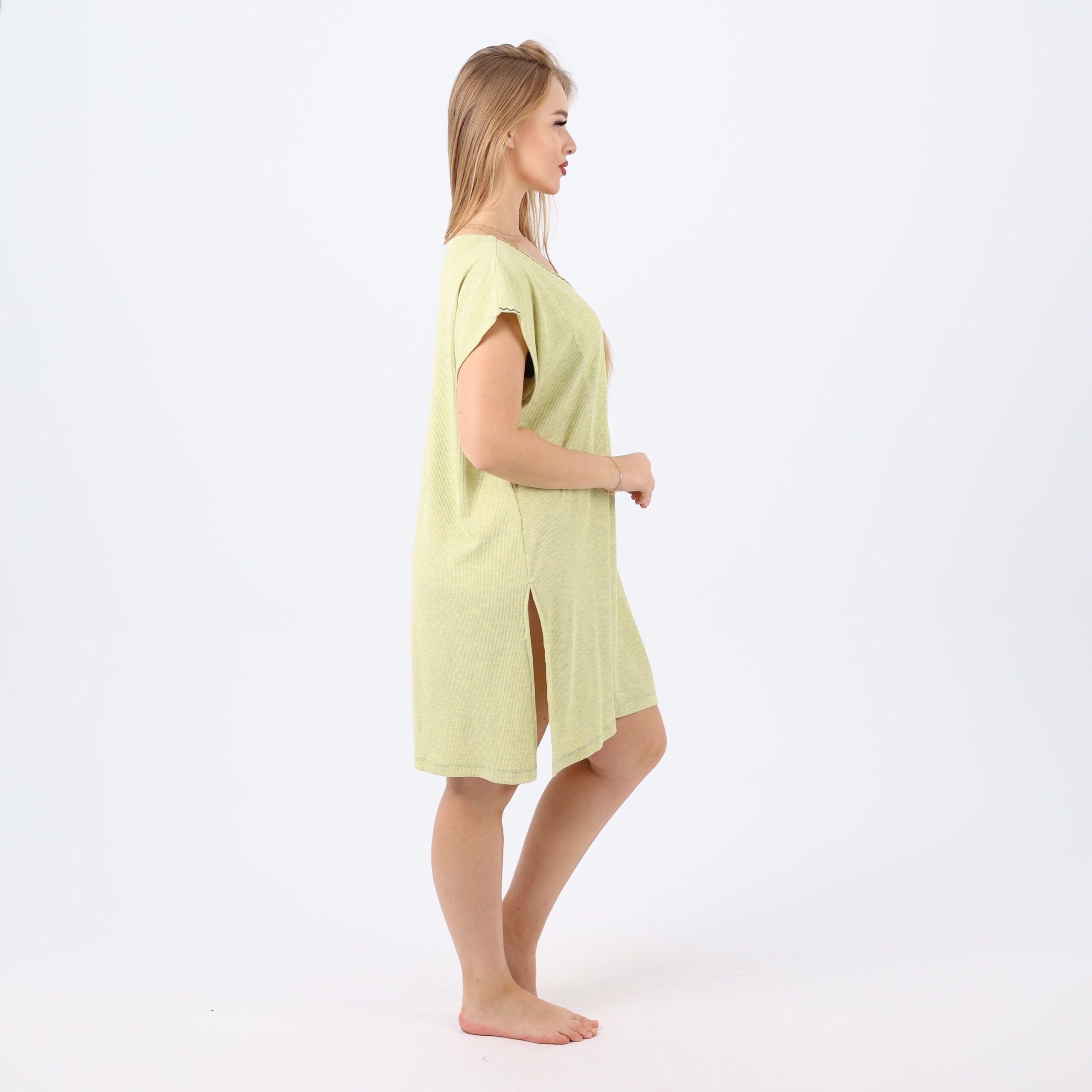 Women's Cotton V-Neck Nightgown with Delicate Embroidery - Soft and Comfortable