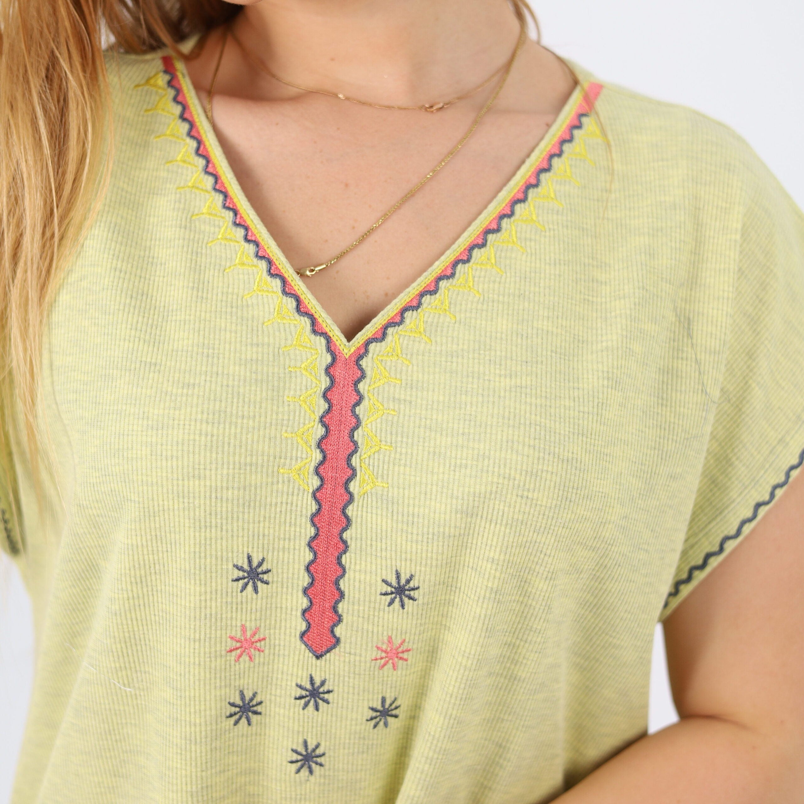 Women's Cotton V-Neck Nightgown with Delicate Embroidery - Soft and Comfortable